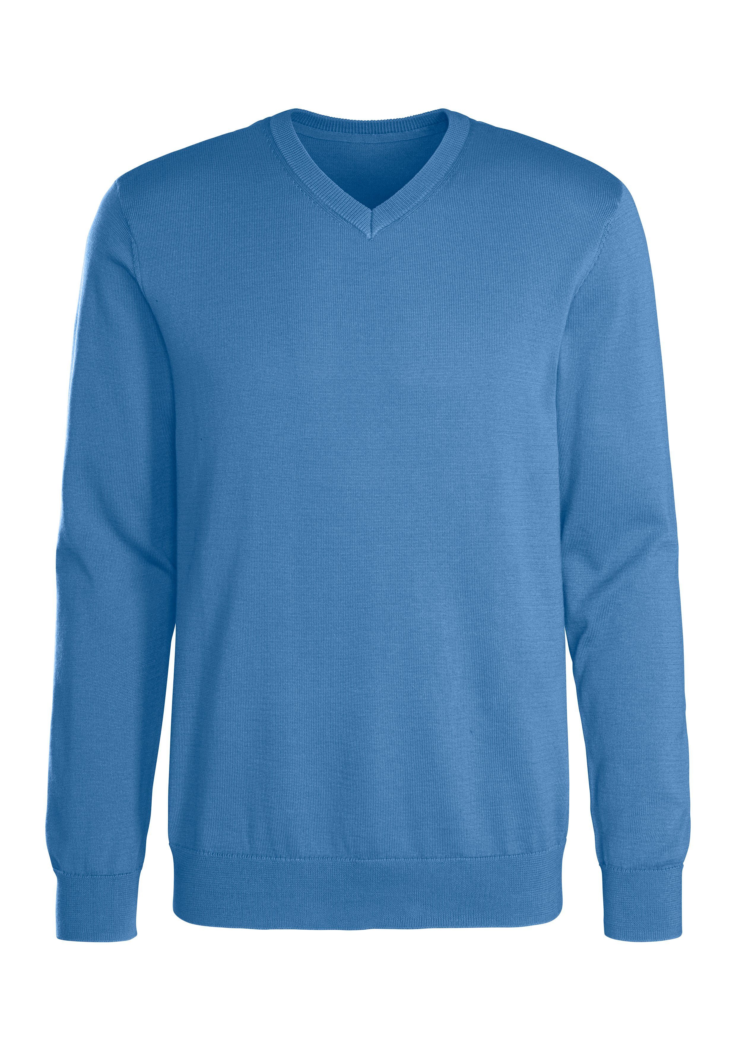 H.I.S Gebreide trui met v-hals, pullover van fijn breiwerk, katoenmix