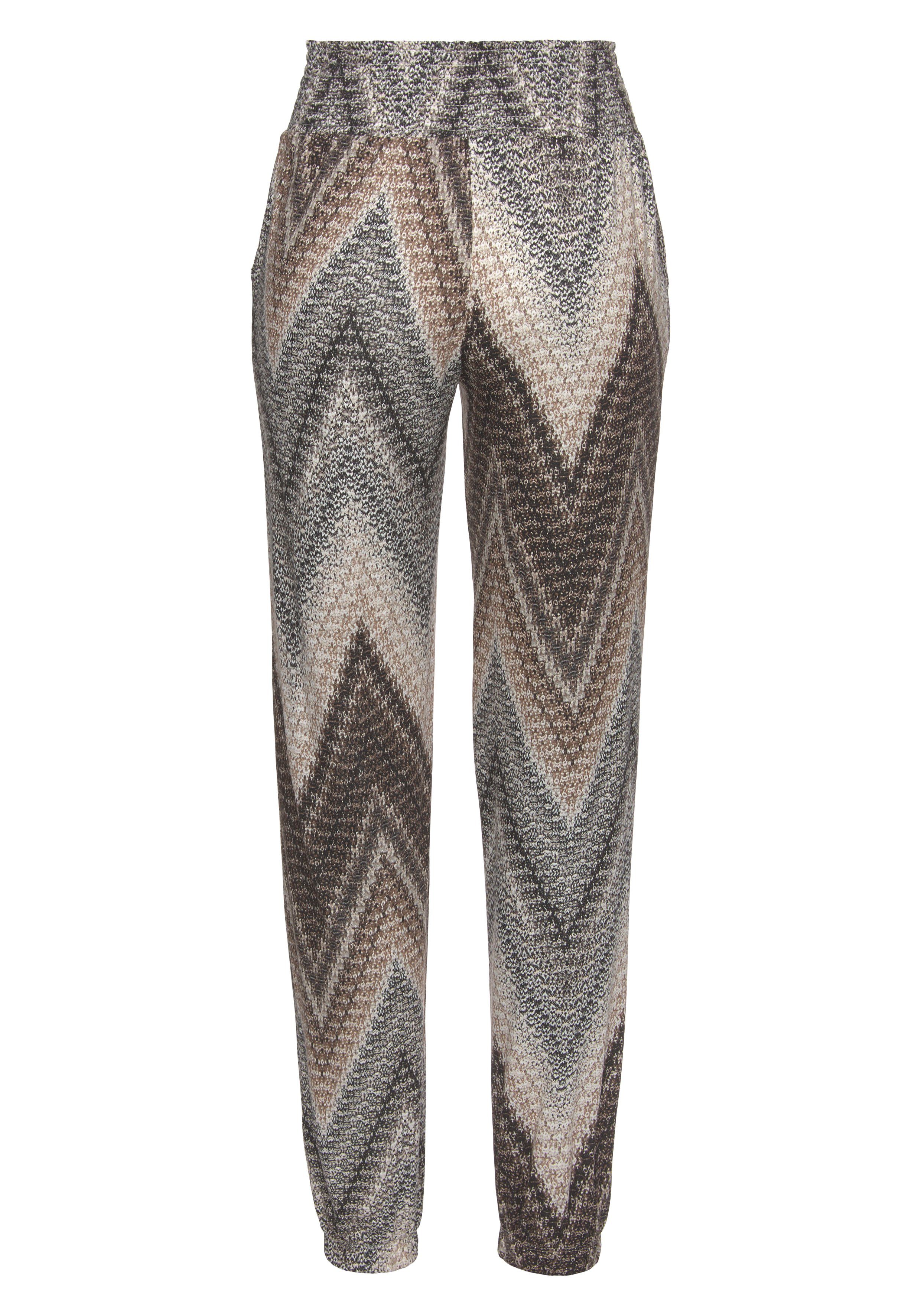 Lascana Jerseybroek met all-over print en zakken, elastische tailleband, strandbroek