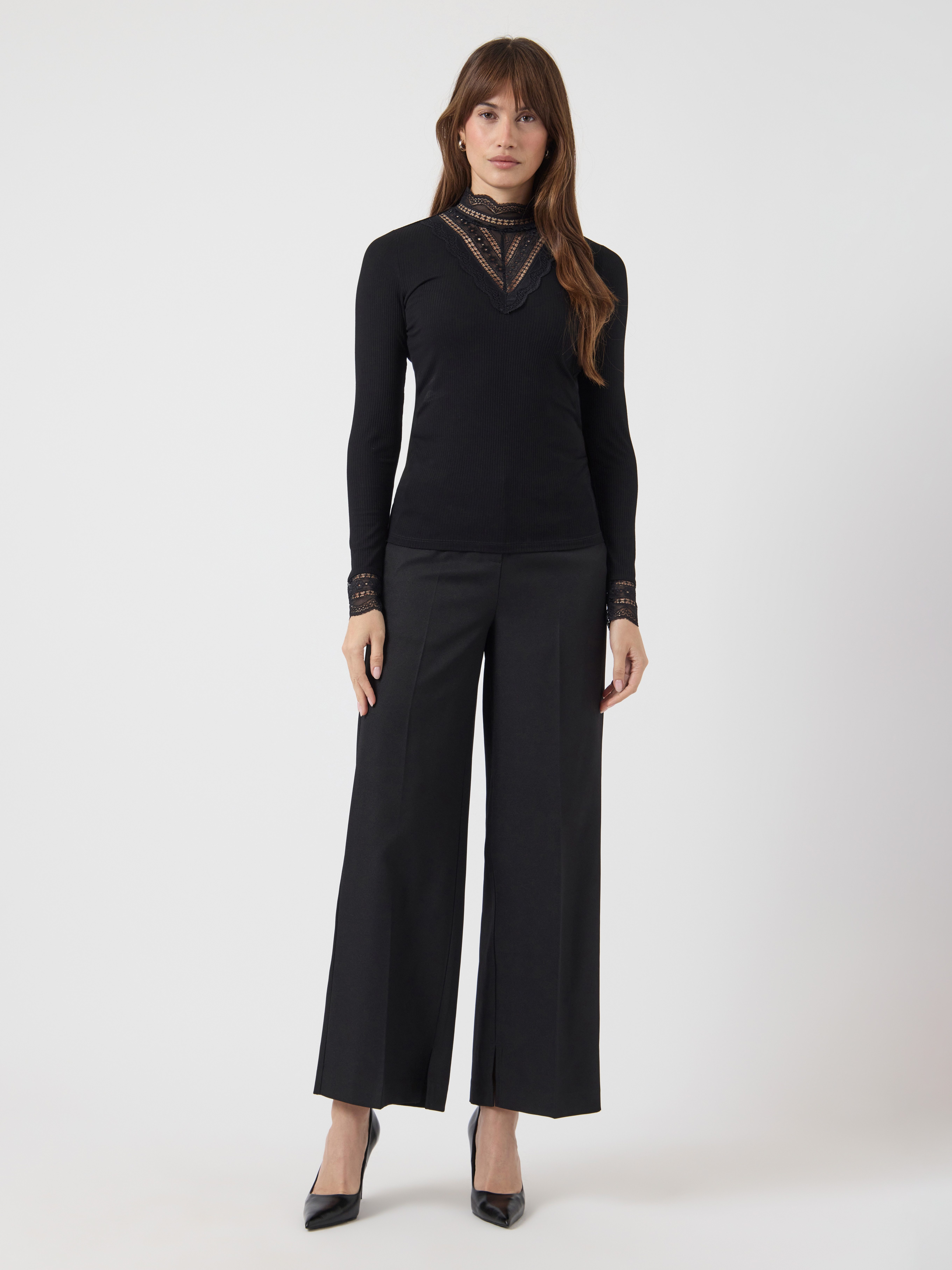 Y.A.S Kanten shirt YASELLINA LS HIGH NECK TOP S. NOOS
