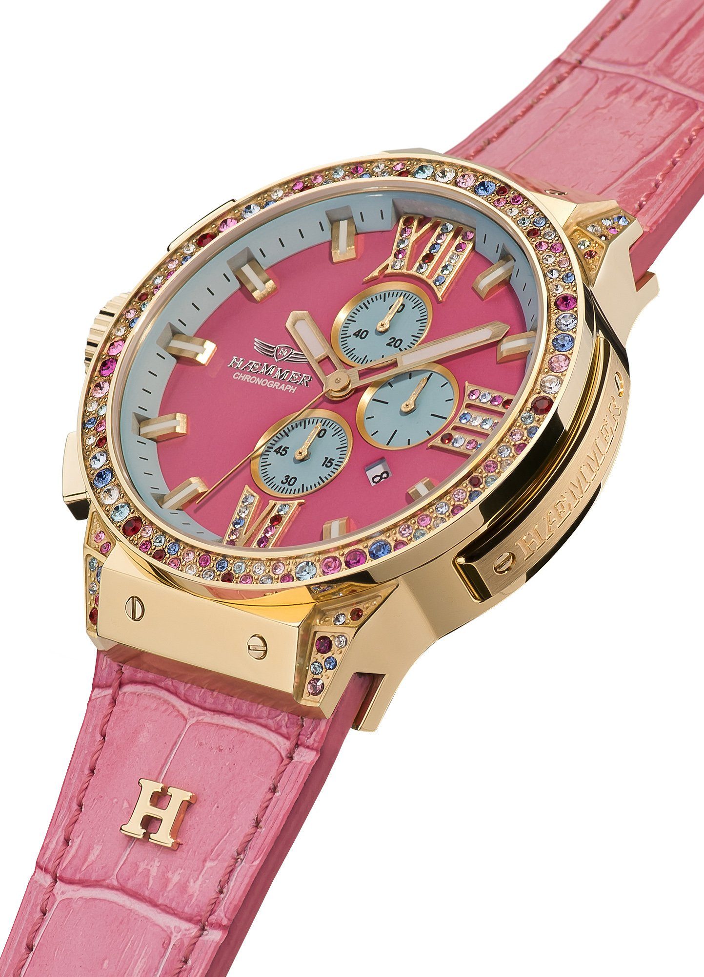 HAEMMER GERMANY Chronograaf EMINENT Quartzhorloge, dameshorloge, datum, stopwatchfunctie, saffierglas, leren band