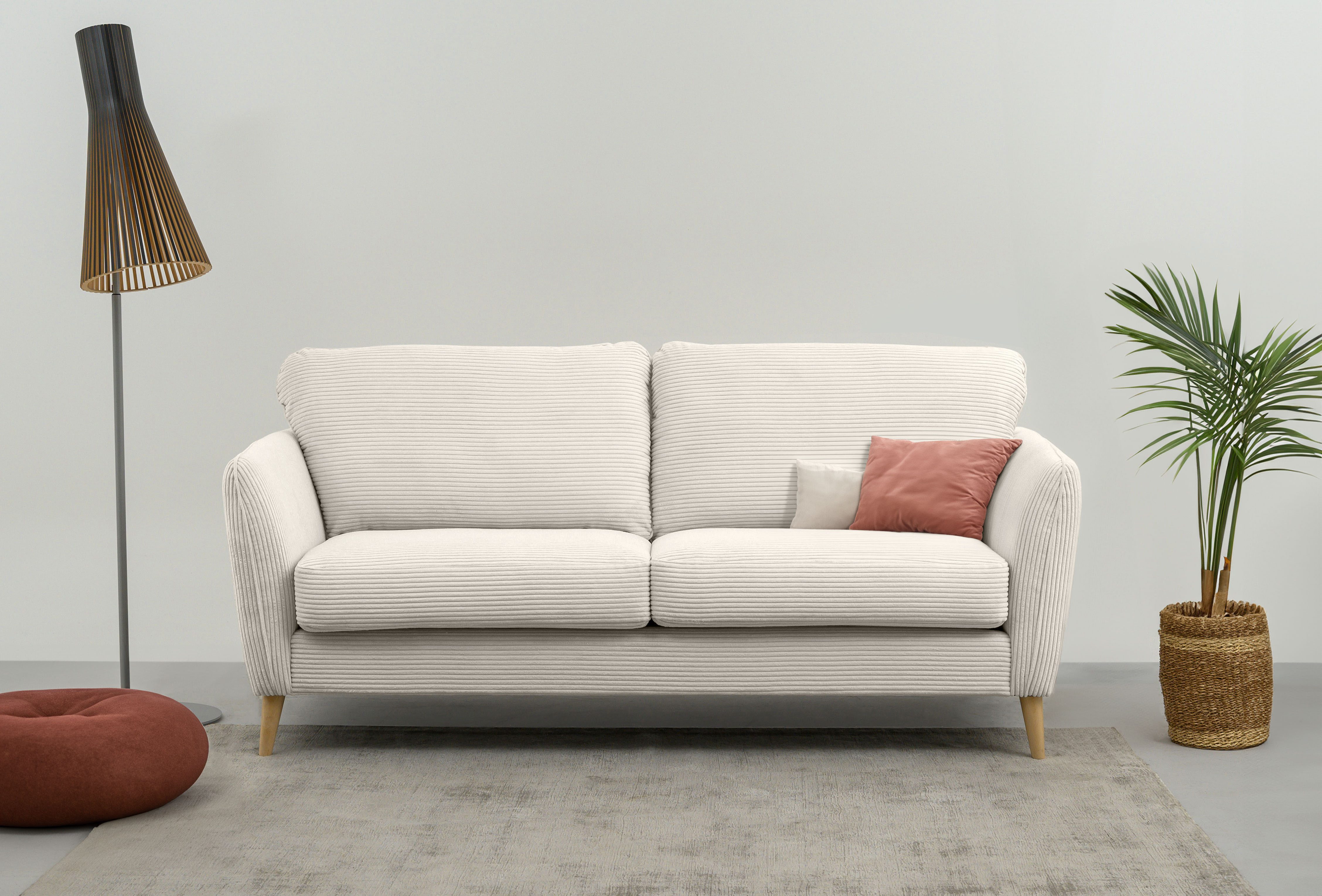 Home affaire 2-zitsbank MARSEILLE Kompaktsofa 170 cm, Cord, Flachgewebe, Struktur, Webstoff met massief eiken poten, verschillende hoezen en