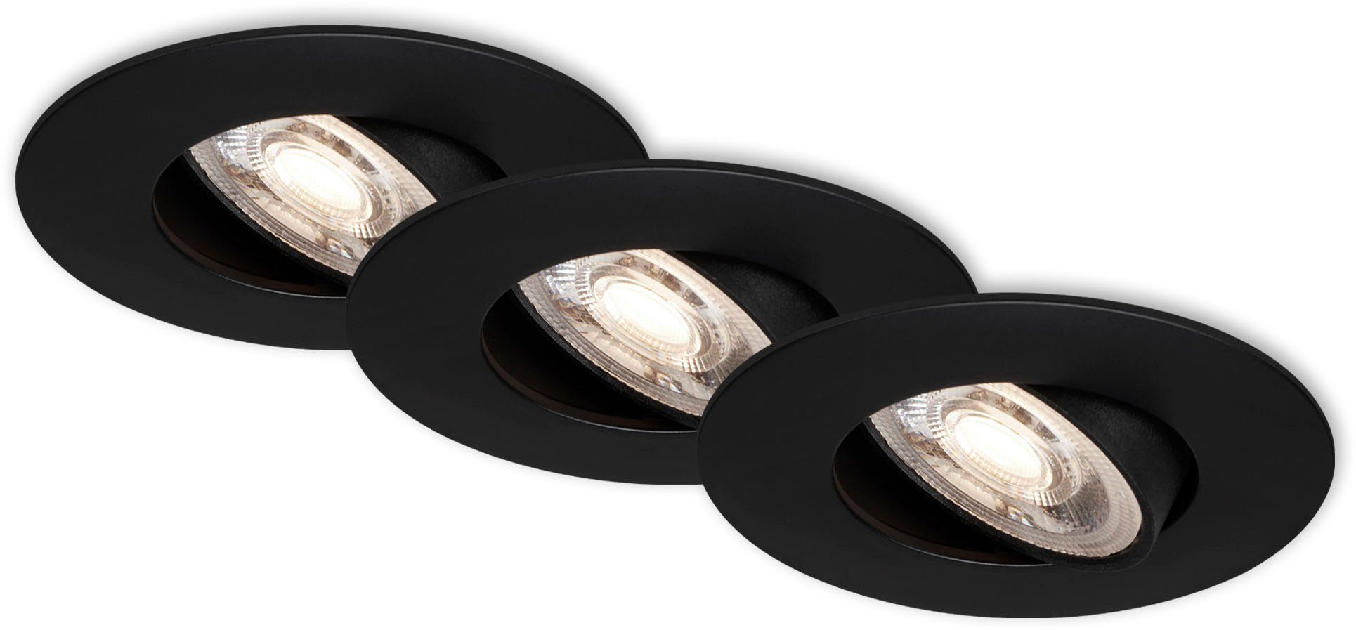 Briloner Leuchten Ledinbouwlamp 7048035 KULANA 3-pack, ultraflauw, draaibaar, traploos dimbaar, zwart
