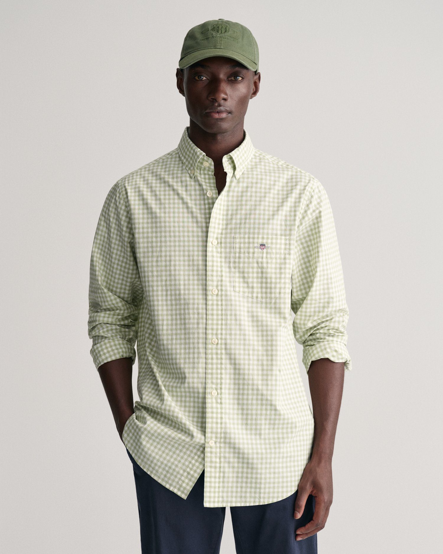 Gant Overhemd met lange mouwen REG POPLIN GINGHAM SHIRT met logoborduursel op borsthoogte