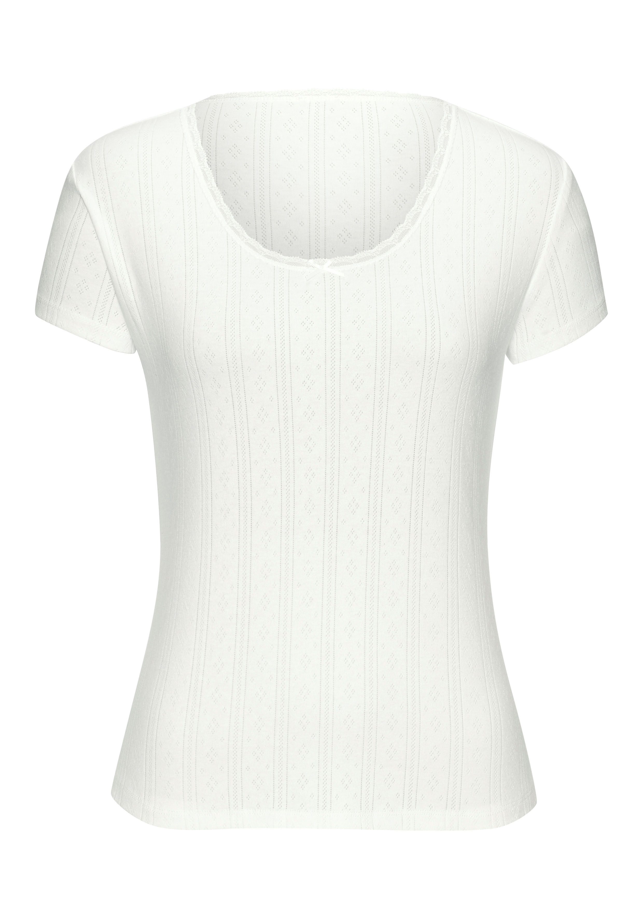 Vivance T-shirt van zacht pointelle-breisel met kant (Set van 2)