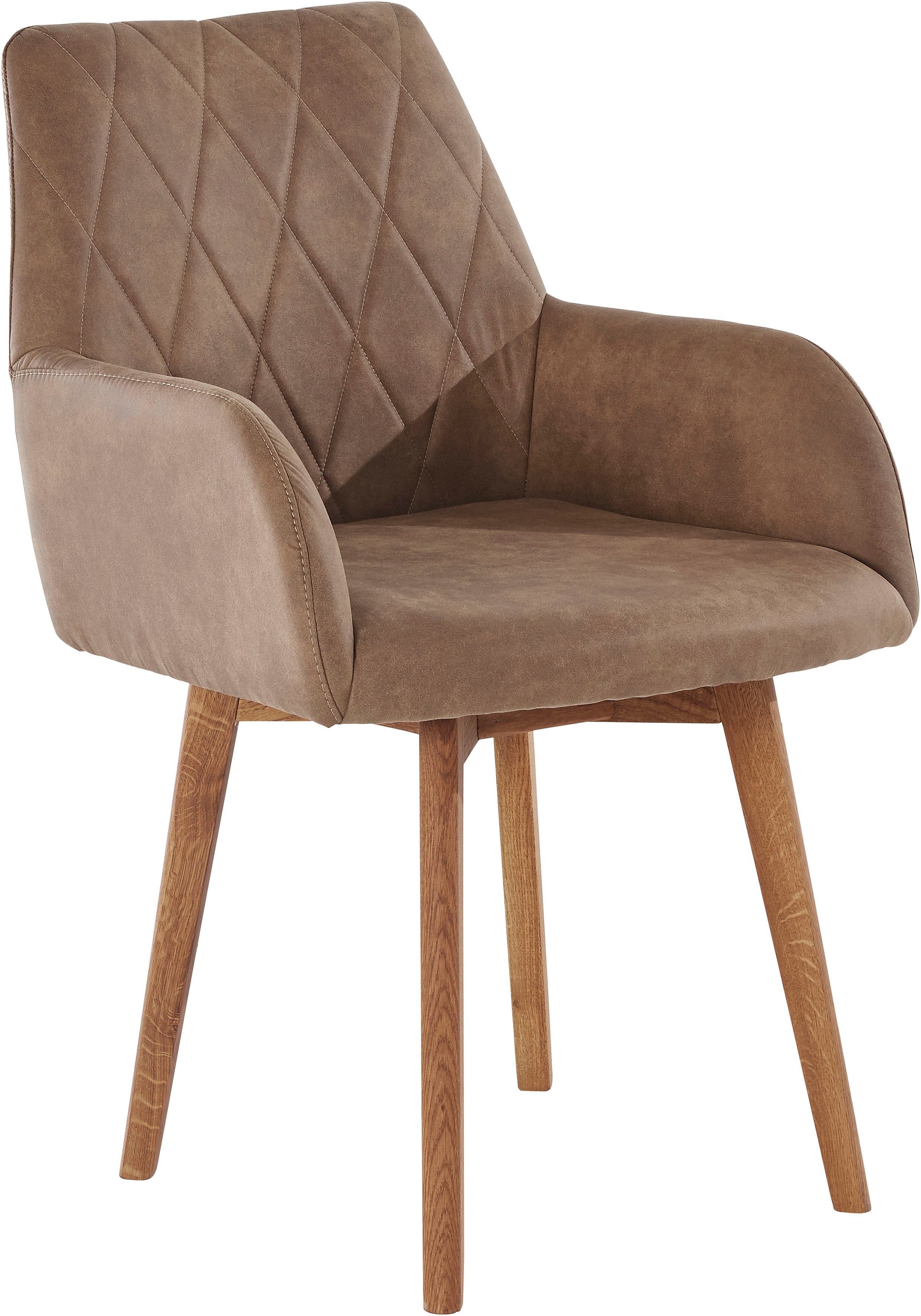 Home affaire Eetkamerstoel Brest Fauteuil in leer of microvezel, geolied massief eiken frame (2 stuks)