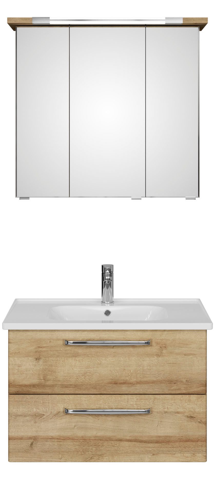 Saphir Badmeubelset Trentino 2-delig keramische wastafel, spiegelkast met LED-profiel Badkamermeubel-set 79cm breed, incl. deurdemper, 3 deuren, 2 lades (3 stuks)