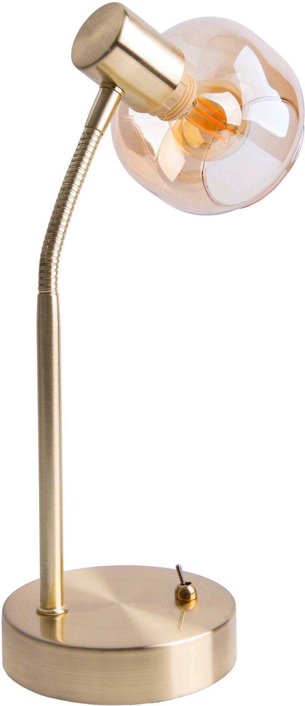 näve Tafellamp LIBBY 1-arm flexibel verstelbare glazen kap in amber getint excl. 1xe14 (1 stuk)