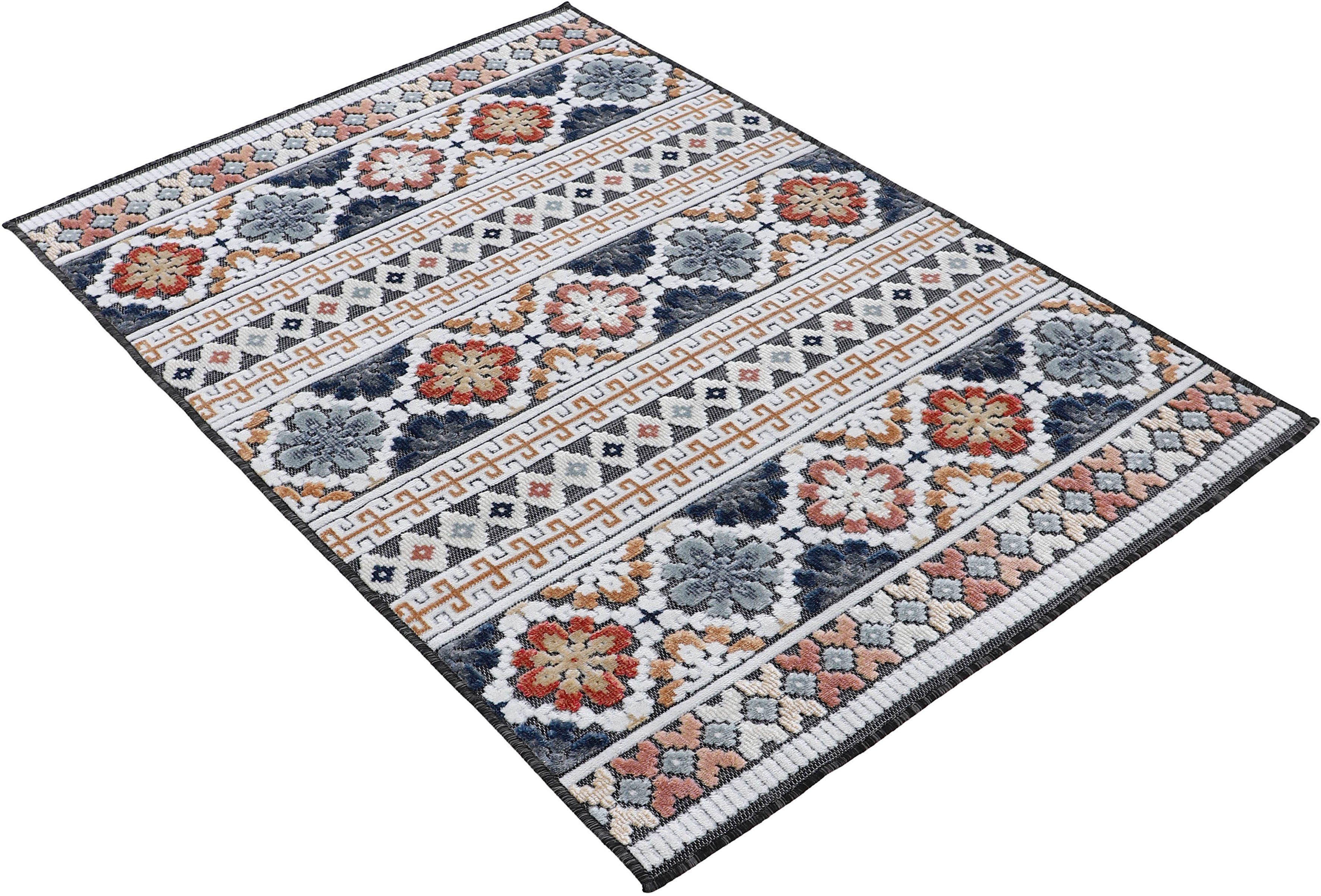 carpetfine Vloerkleed Deja 103 robust vlakweefsel, motief - florale palmbladeren, hoog-laag effect