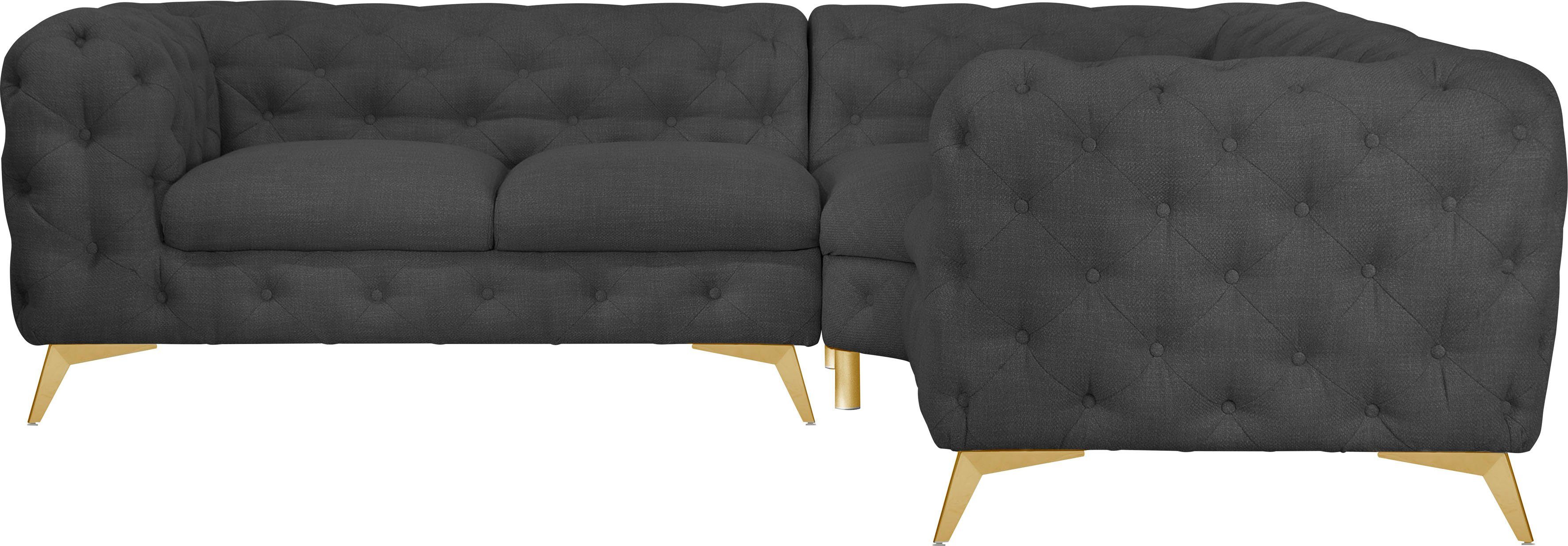 Leonique Chesterfield-bank Glynis L-vorm luxueuze capitonnage, moderne chesterfield look, kleur van de poten ter keuze