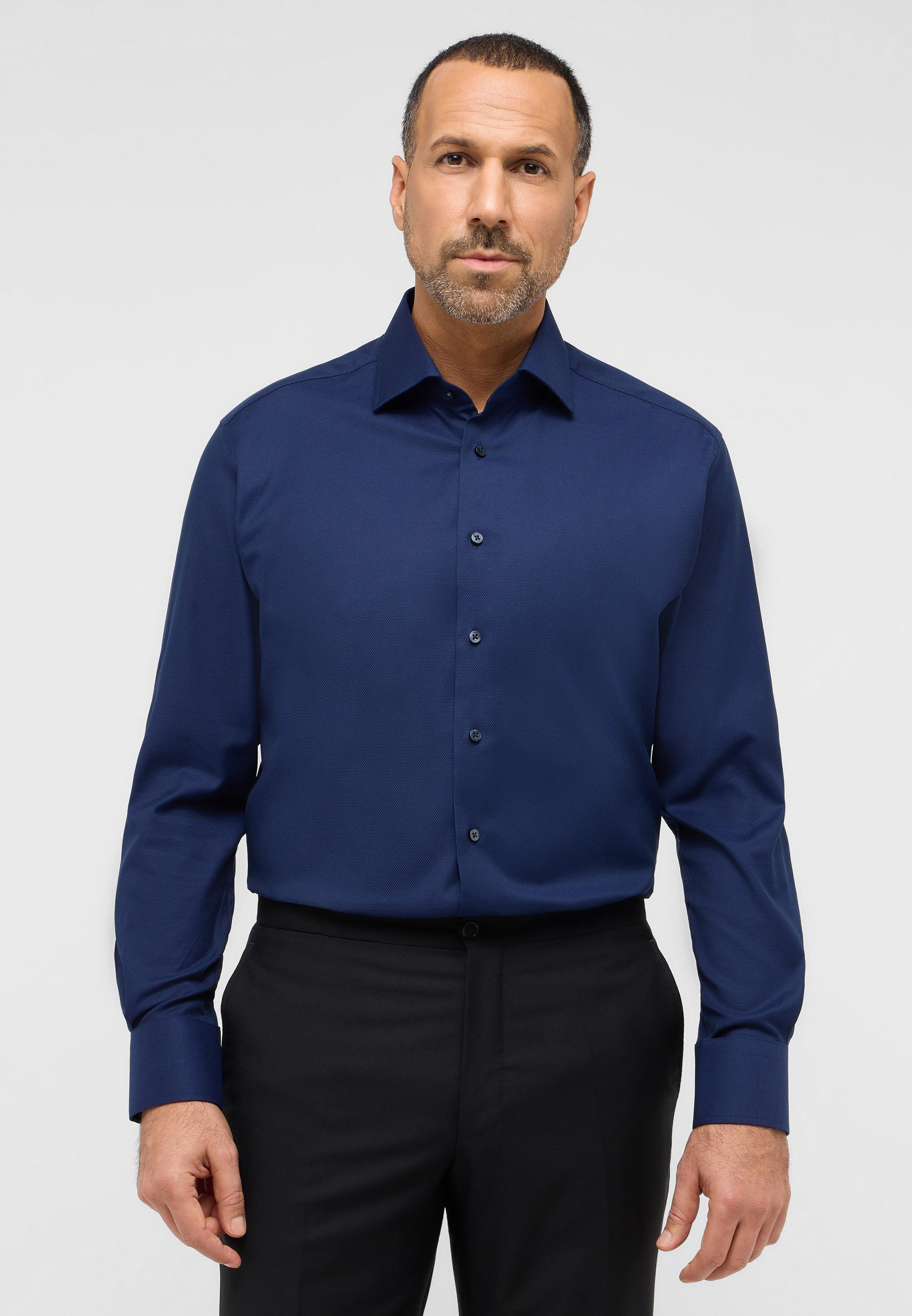 Eterna Overhemd met lange mouwen MODERN FIT NON IRON (strijkvrij) heren overhemden maat 44 blauw