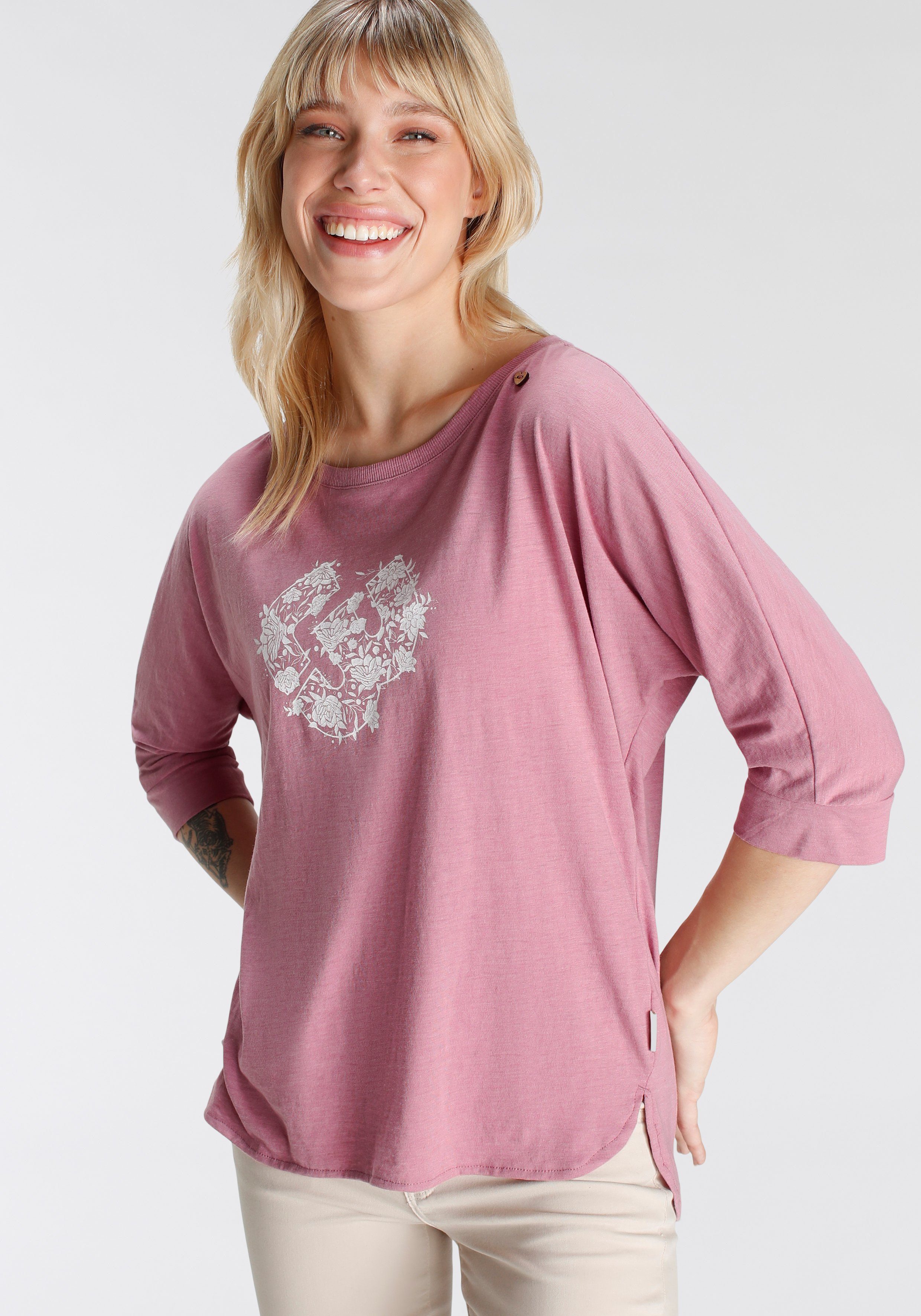 Ragwear Shirt met lange mouwen RAG Longsleeve SHIMONA O PRINTED met voorkantdruk en sierknop, achter langer gesneden