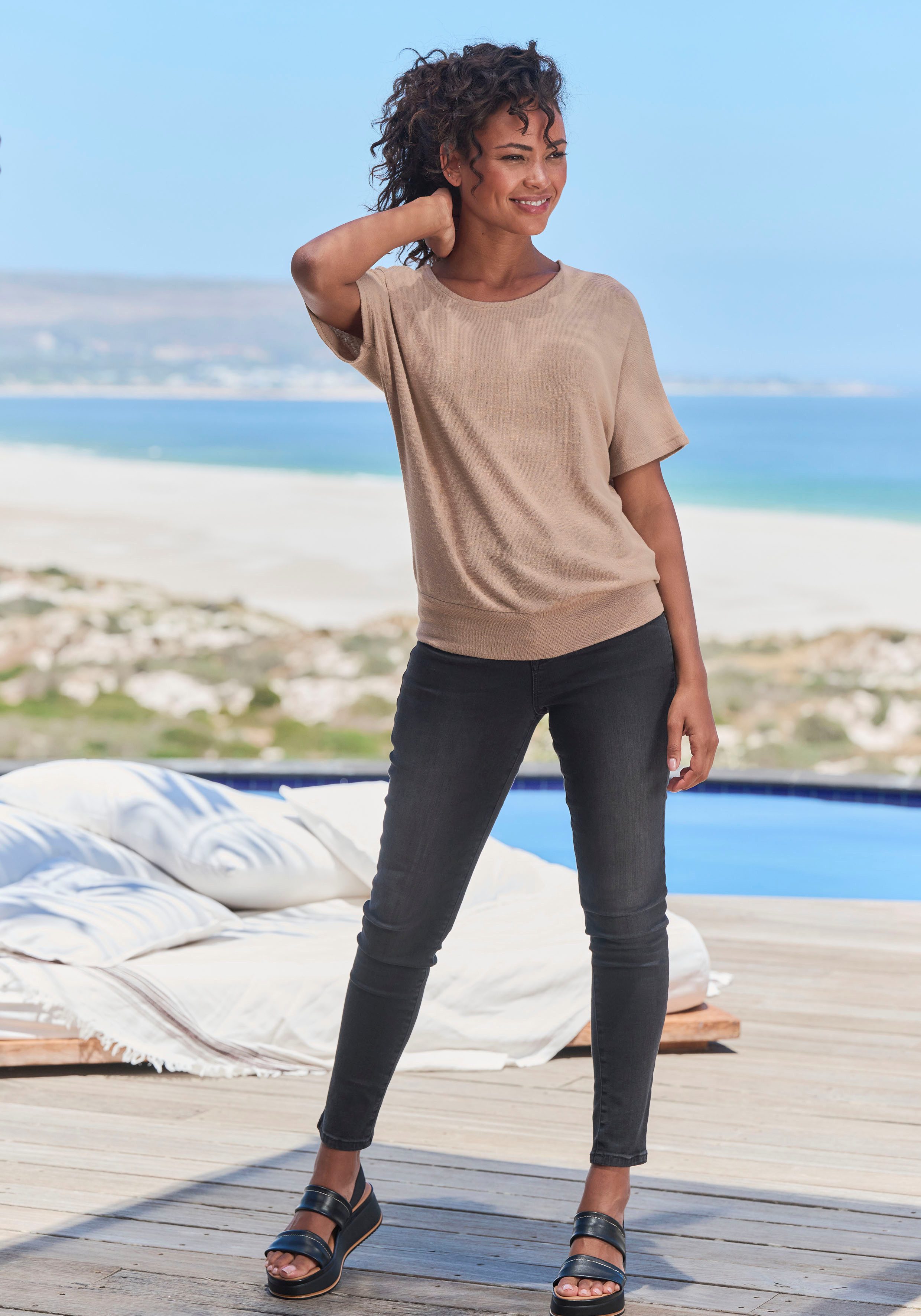 Vivance Shirt met korte mouwen Met brede tailleband van zacht viscose-fijntricot
