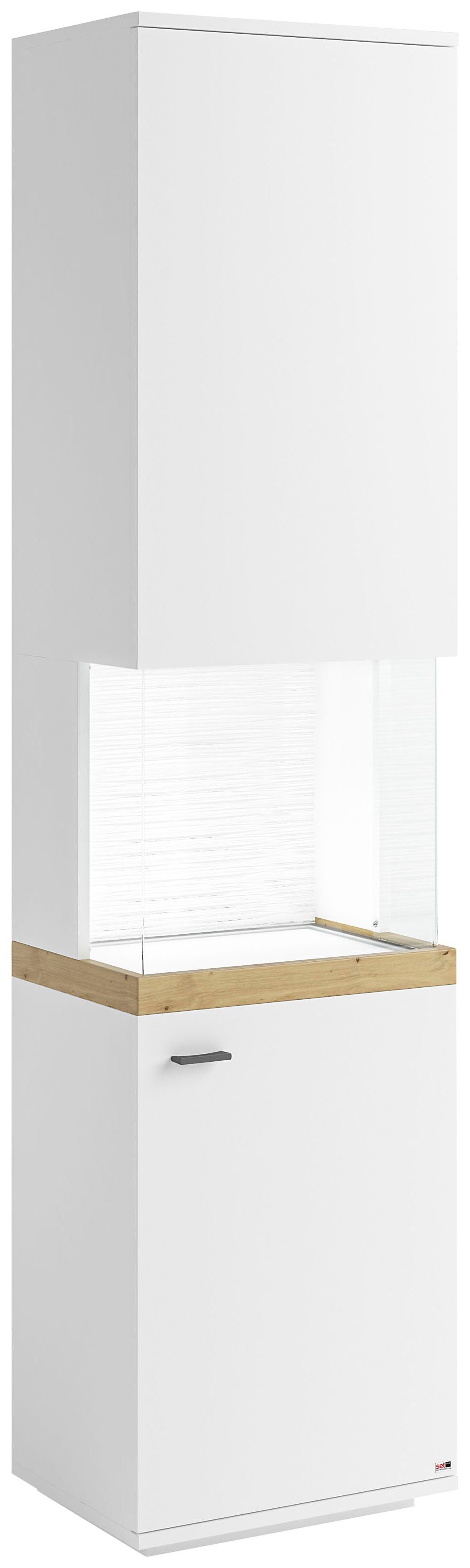 set one by Musterring Vitrinekast Lancaster Kleuren wit of grijs met eikenafwerking, met LED-verlichting