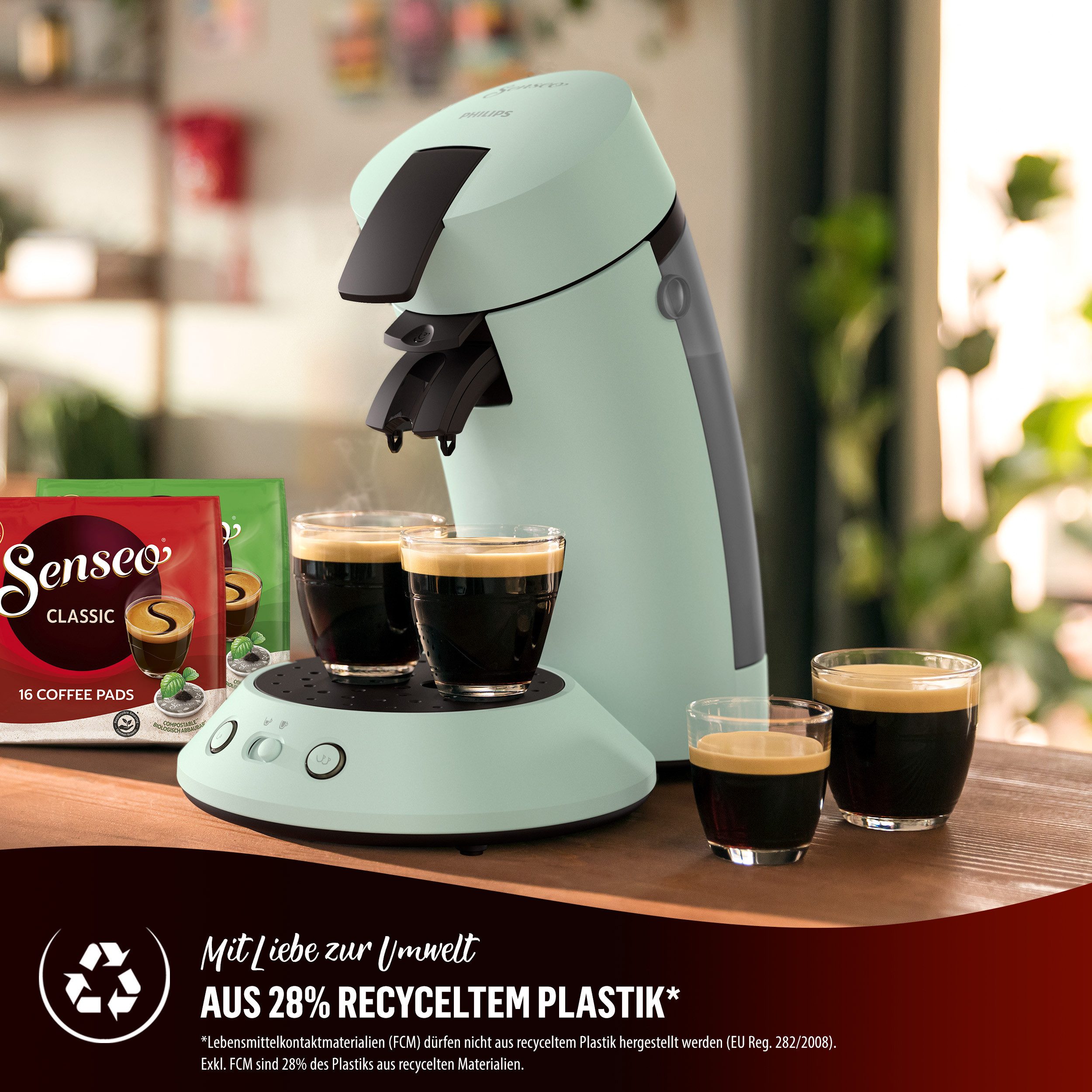 Senseo Koffiepadautomaat Original Plus CSA210/60, met twee koffie-instellingen, van 28% gerecycled plastic, inclusief gratis toevoeging (waarde 5 € rrp)