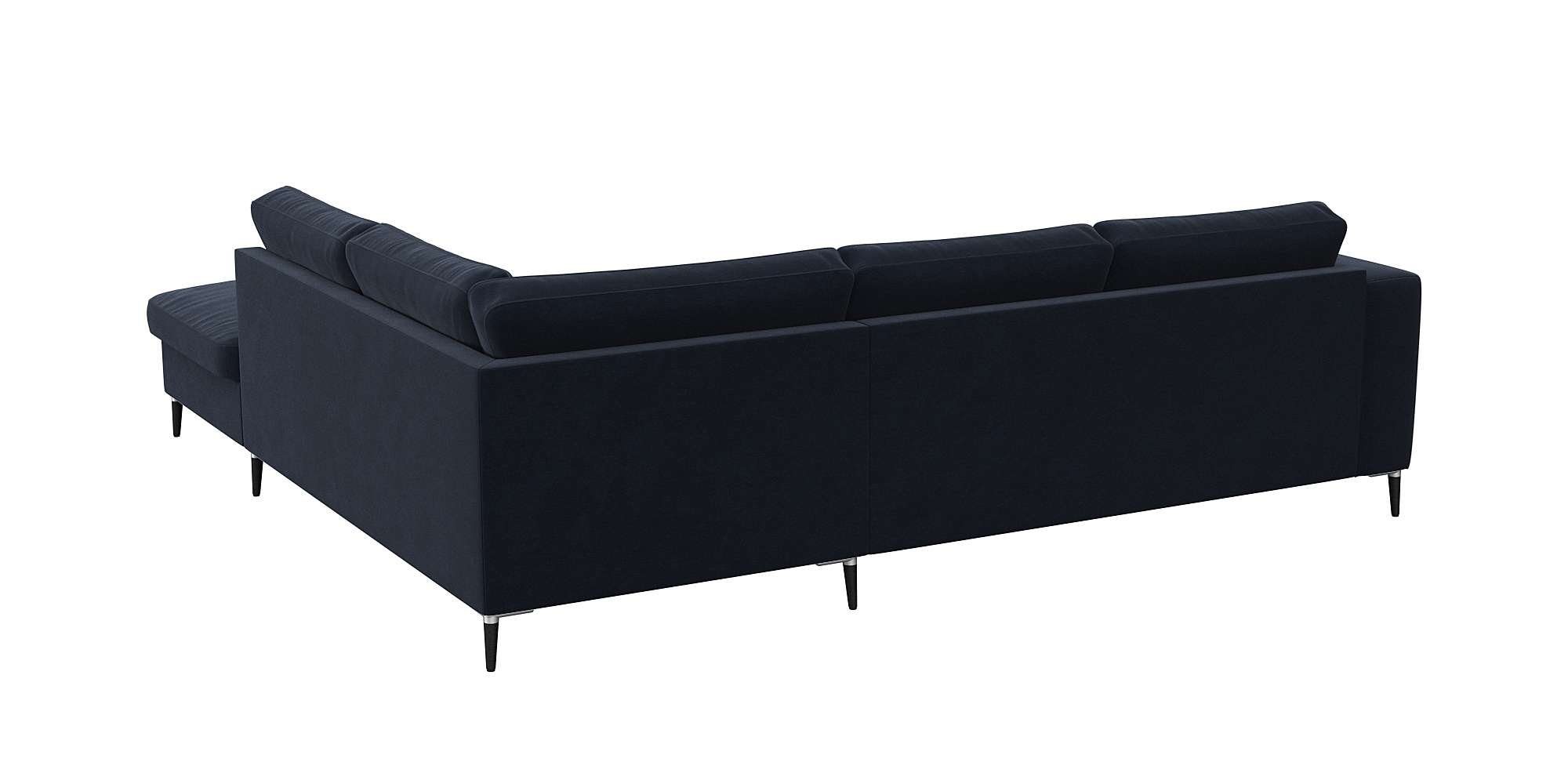 FLEXLUX Hoekbank Fiore, L-vorm brede armleuningen, aluminium/zwarte poten, bxd 241x225 cm, koudschuim in de zitting