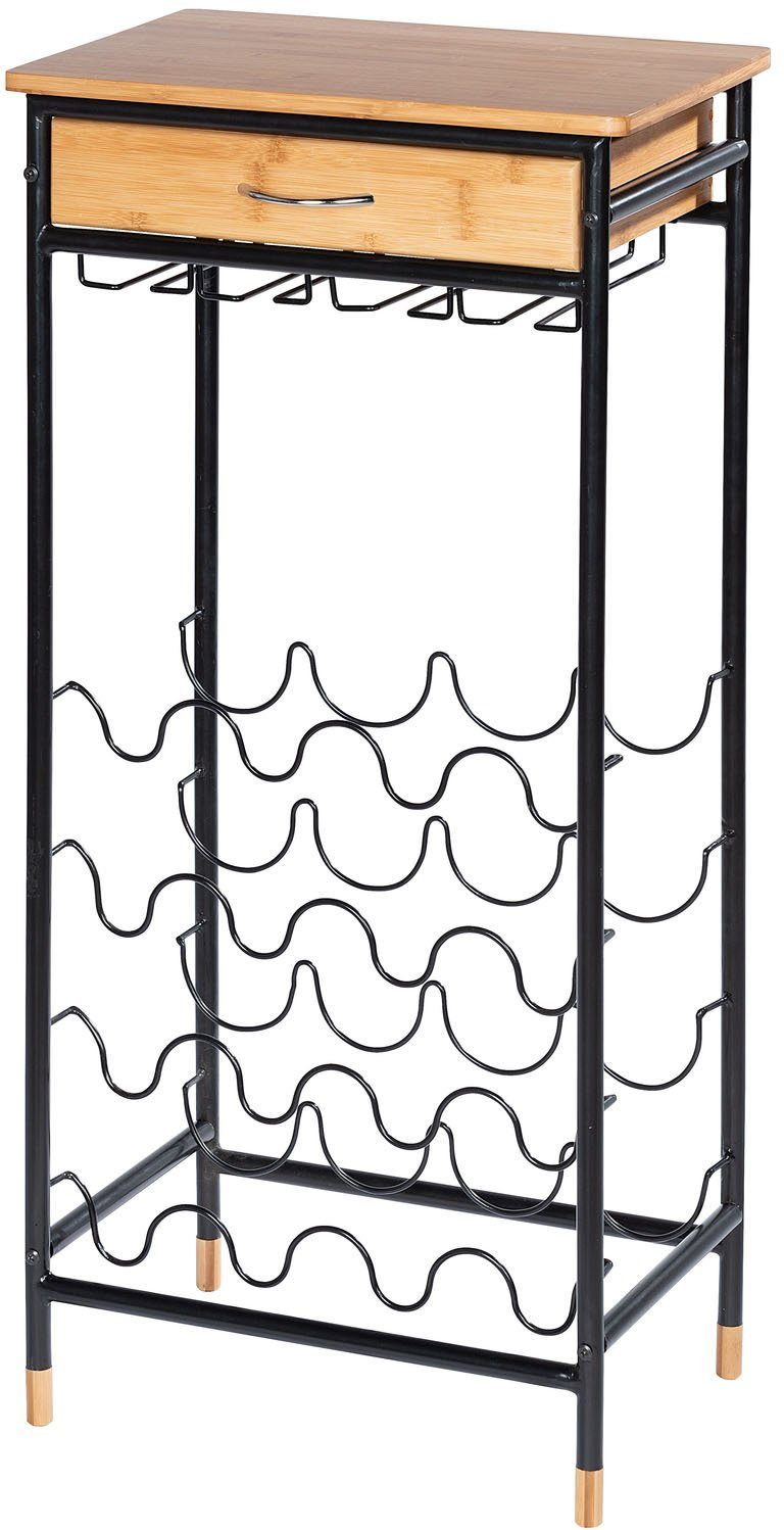 WENKO Wijnflessenhouder Loft voor 16 flessen, metaal in combinatie met bamboe, 1 lade