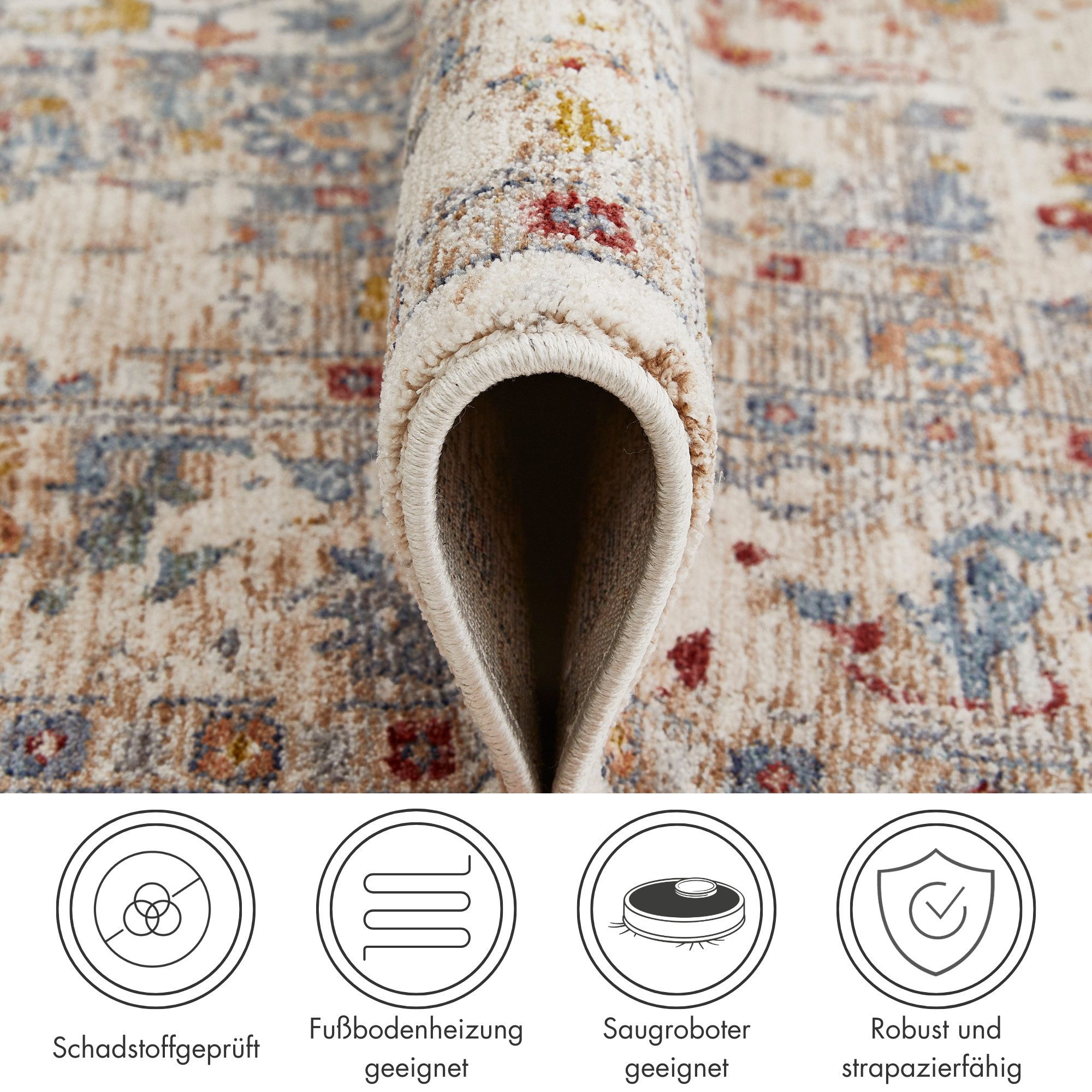 LUXOR living Vloerkleed Rocco Vintage-look, bloemig ontwerp, met franjes, woonkamer, slaapkamer