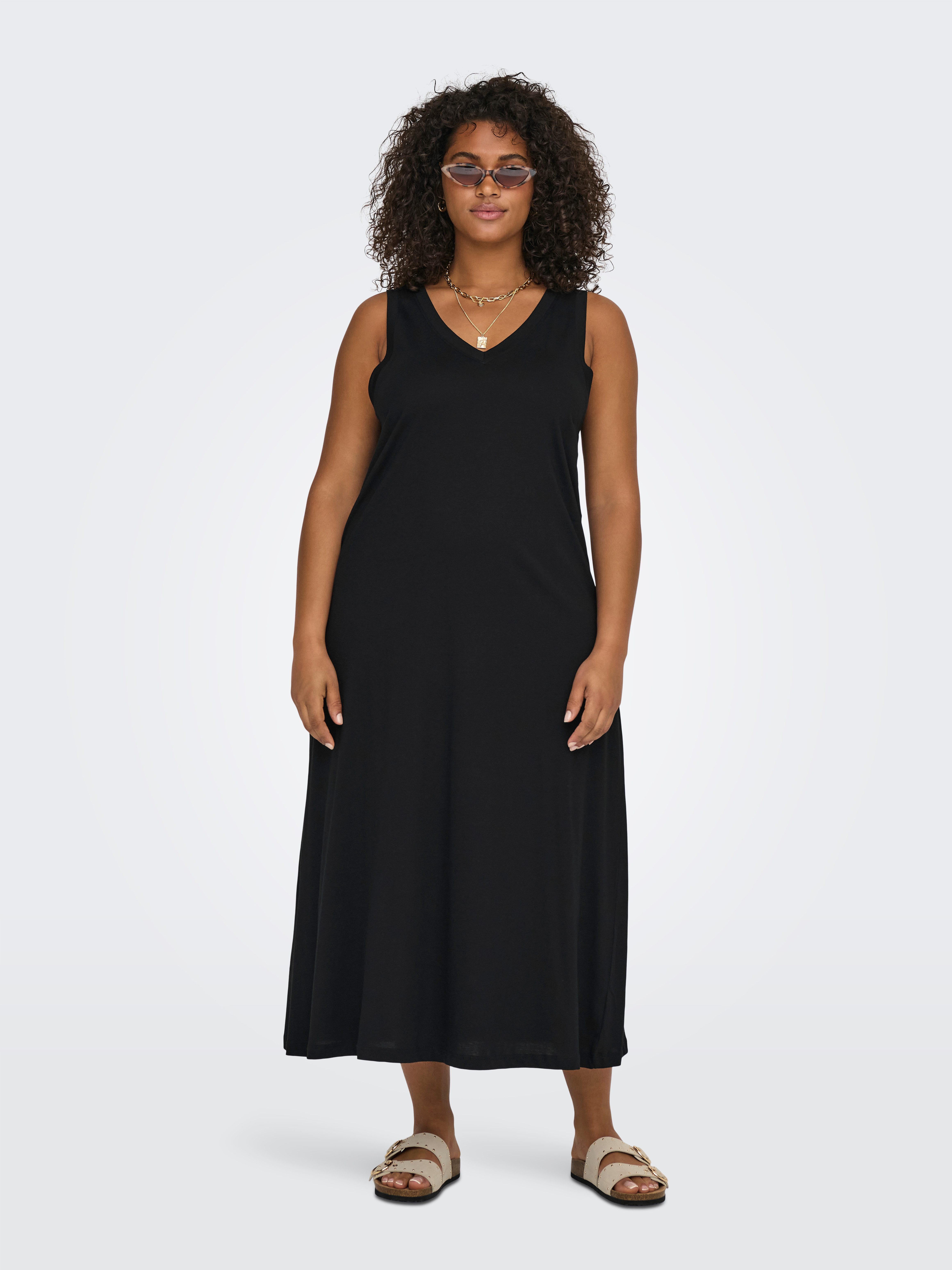 ONLY CARMAKOMA Shirtjurk CARMAY LIFE S/L CALF V-NECK DRESS JRS