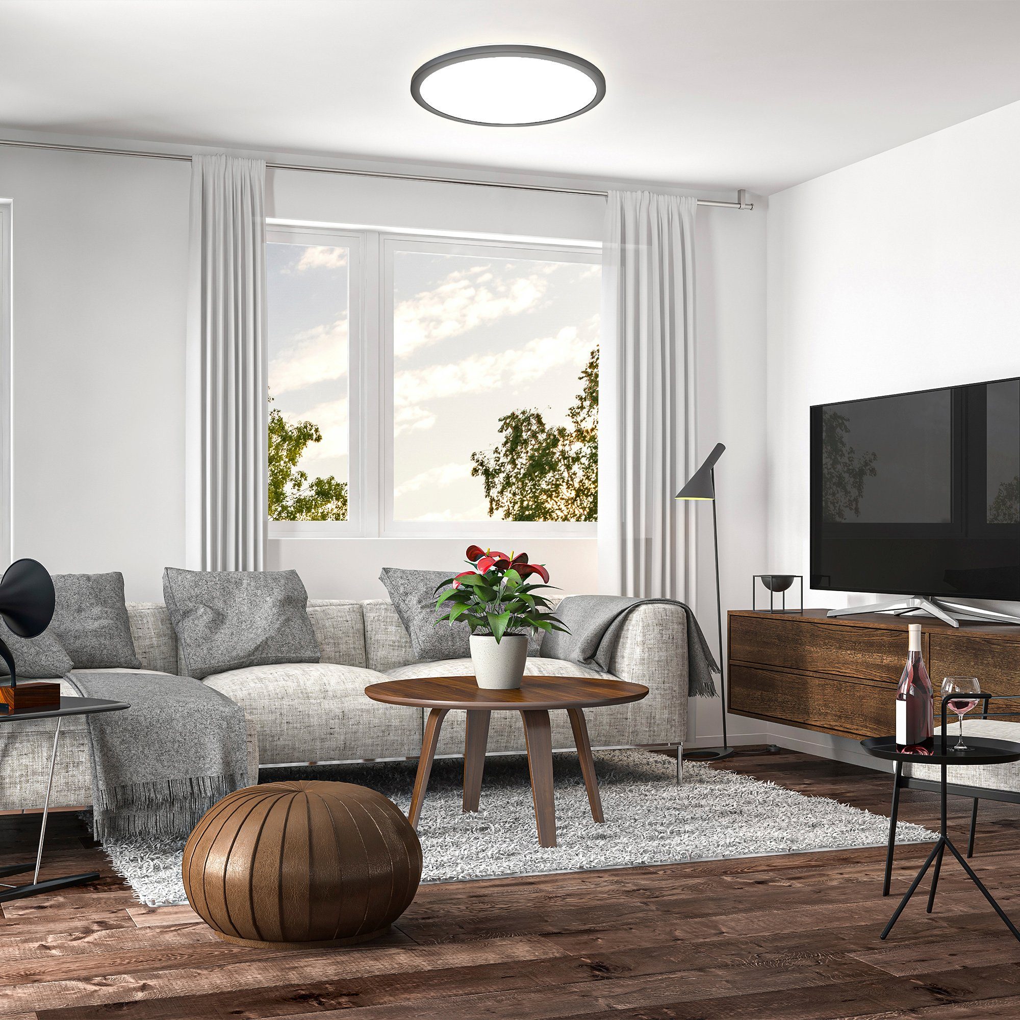 B.K.Licht Led-plafondlamp BK_PL1554 RGBW plafondlamp, LED paneel, met kleurverandering, dimbaar Ultraflats, met backlight, met afstandsbediening, zwart, 42x30 cm (DxH) (1 stuk)