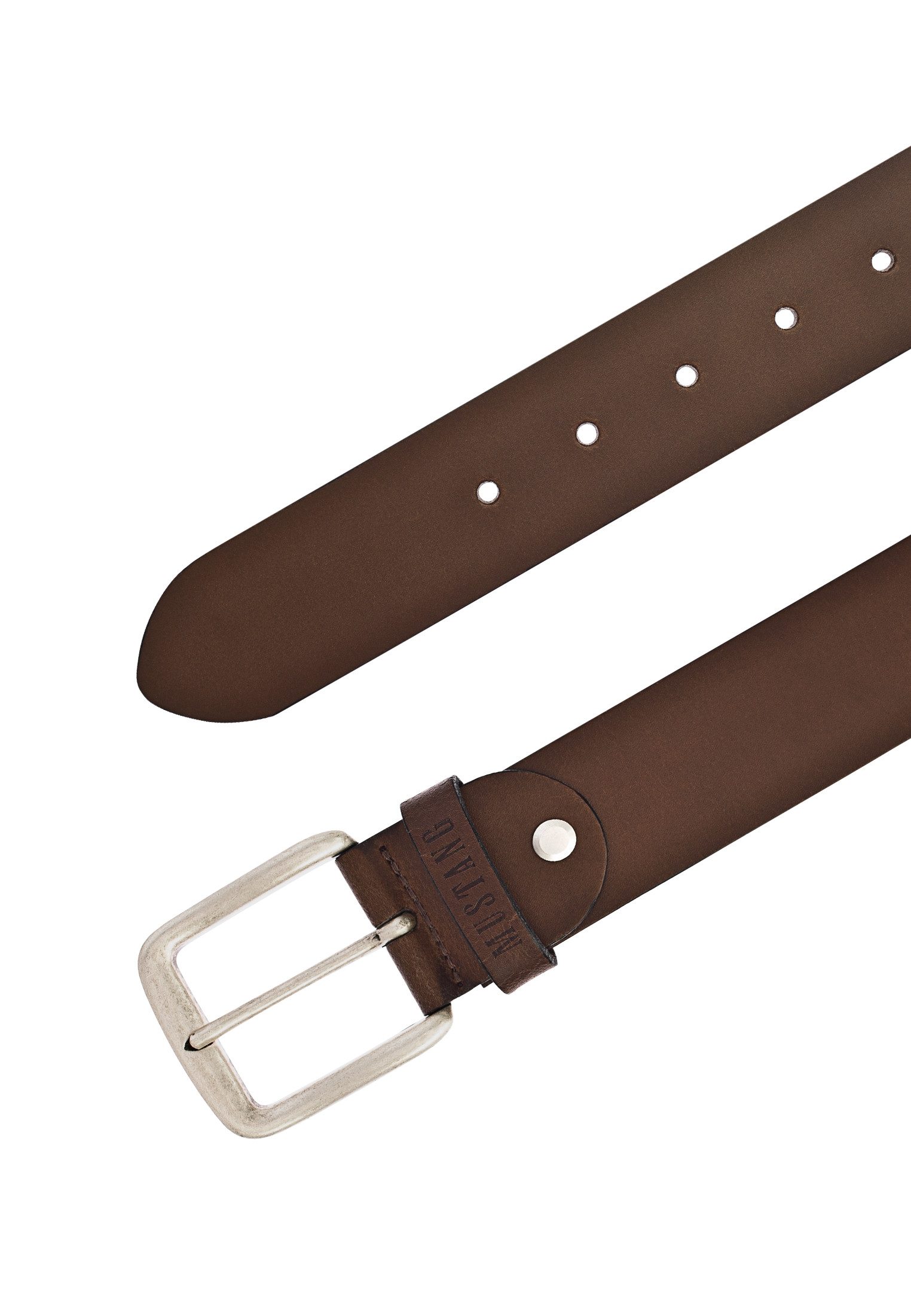 MUSTANG Leren riem Overlengte, pin-sluiting in mat zilverkeur, 4 cm