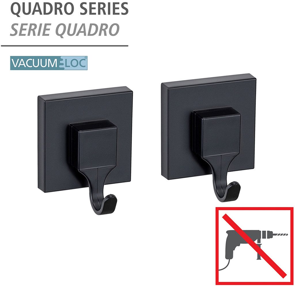 WENKO Wandhaak Vacuum-Loc® model Quadro van kunststof voor handdoeken, bevestiging zonder boren (set, 2 stuks)