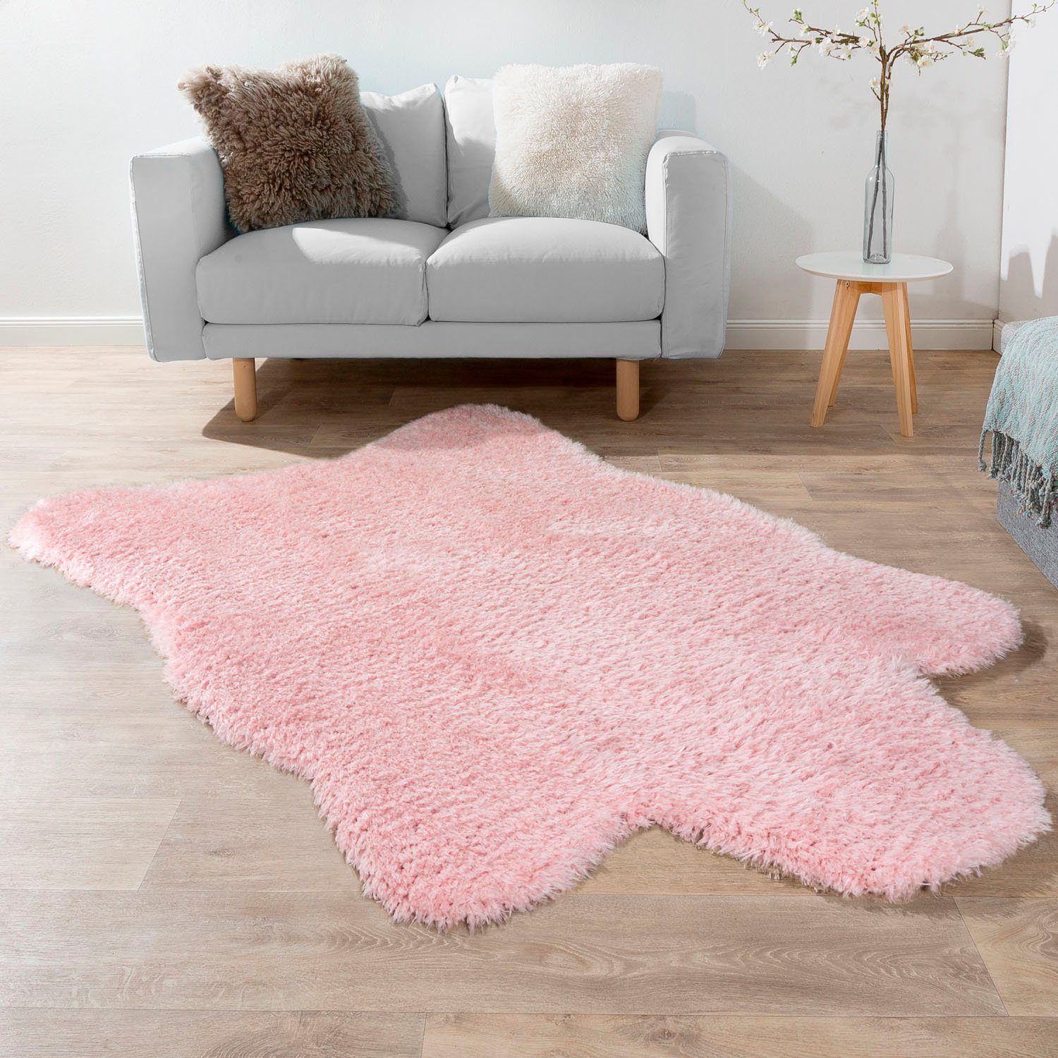Paco Home Vachtvloerkleed Zotty 450 Imitatiebont, zachte, hoge pool, uni, ook als slaapkamerkleed geschikt
