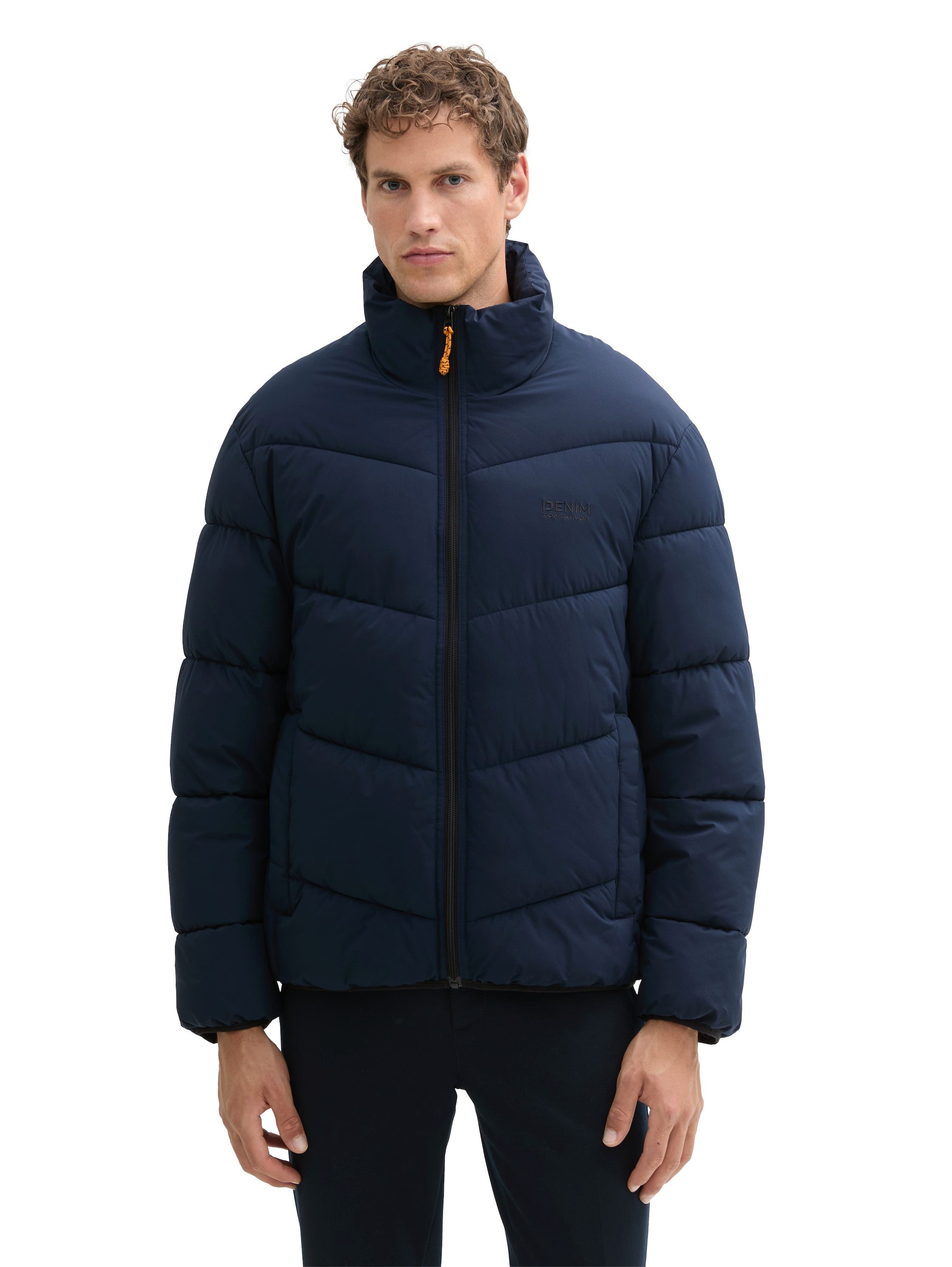 Tom Tailor Denim Gewatteerde jas met logoprint heren winterjassen maat M blauw