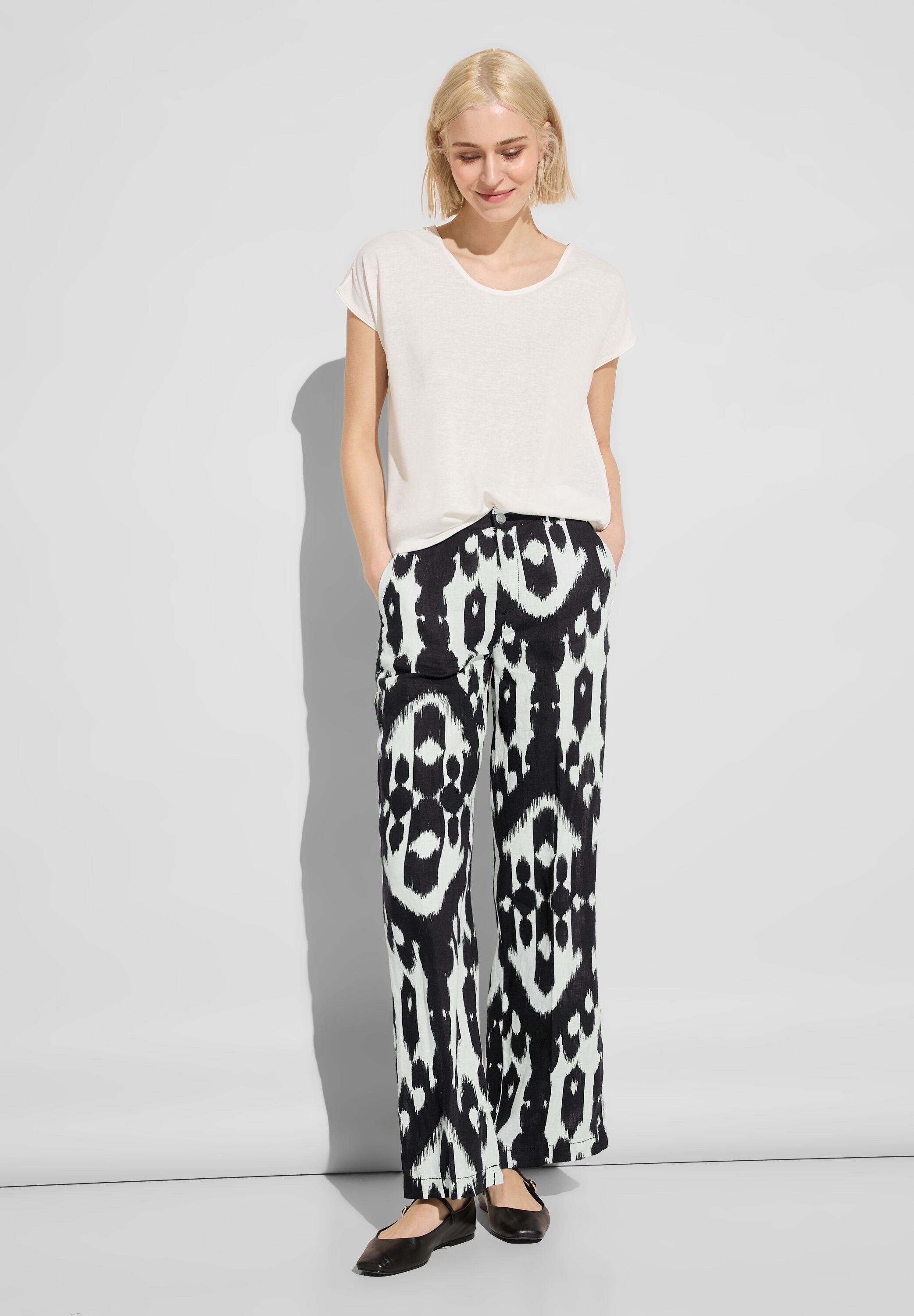 STREET ONE Linnen broek met print all-over