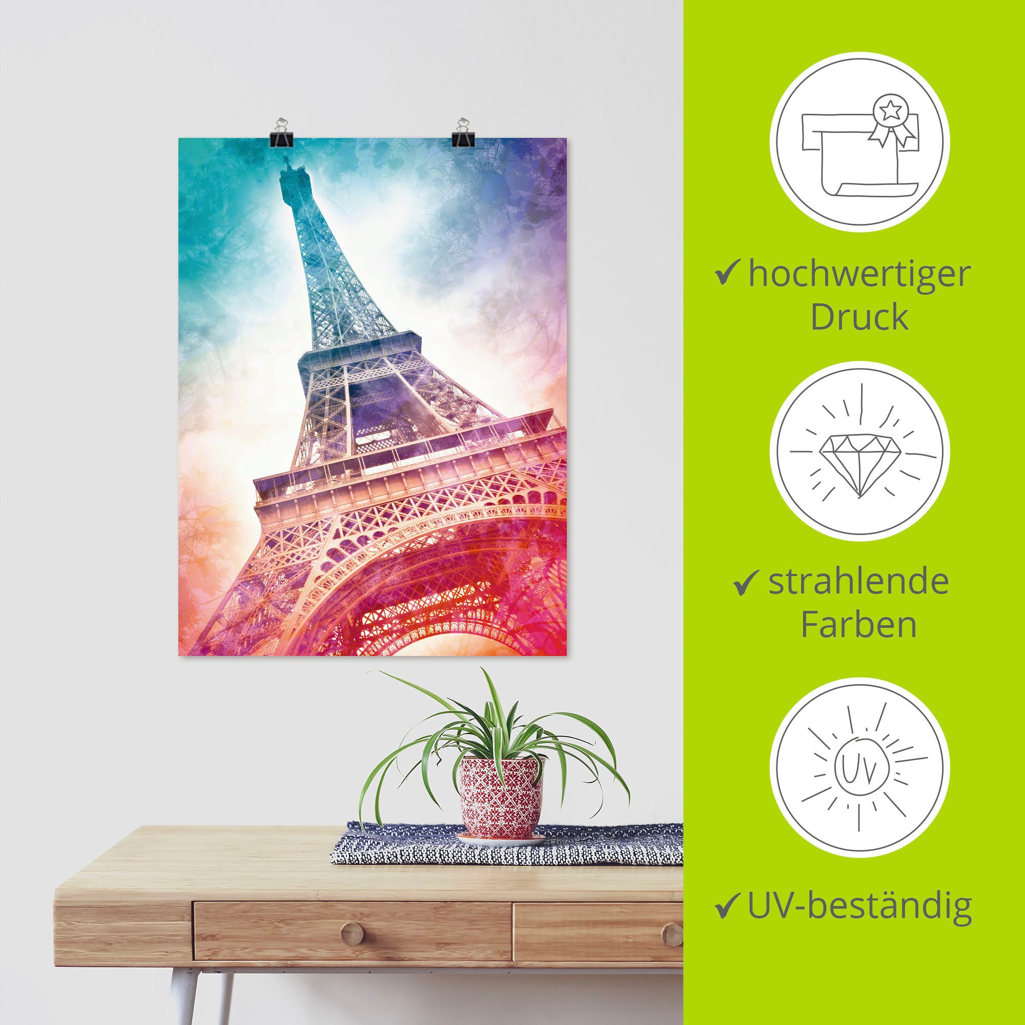 Artland Poster Parijs Eiffeltoren II als artprint van aluminium, artprint op linnen, muursticker of poster in verschillende maten