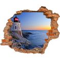 conni oberkircher´s wandfolie lighthouse - vuurtoren zelfklevend, zonsopkomst, kust, zee multicolor
