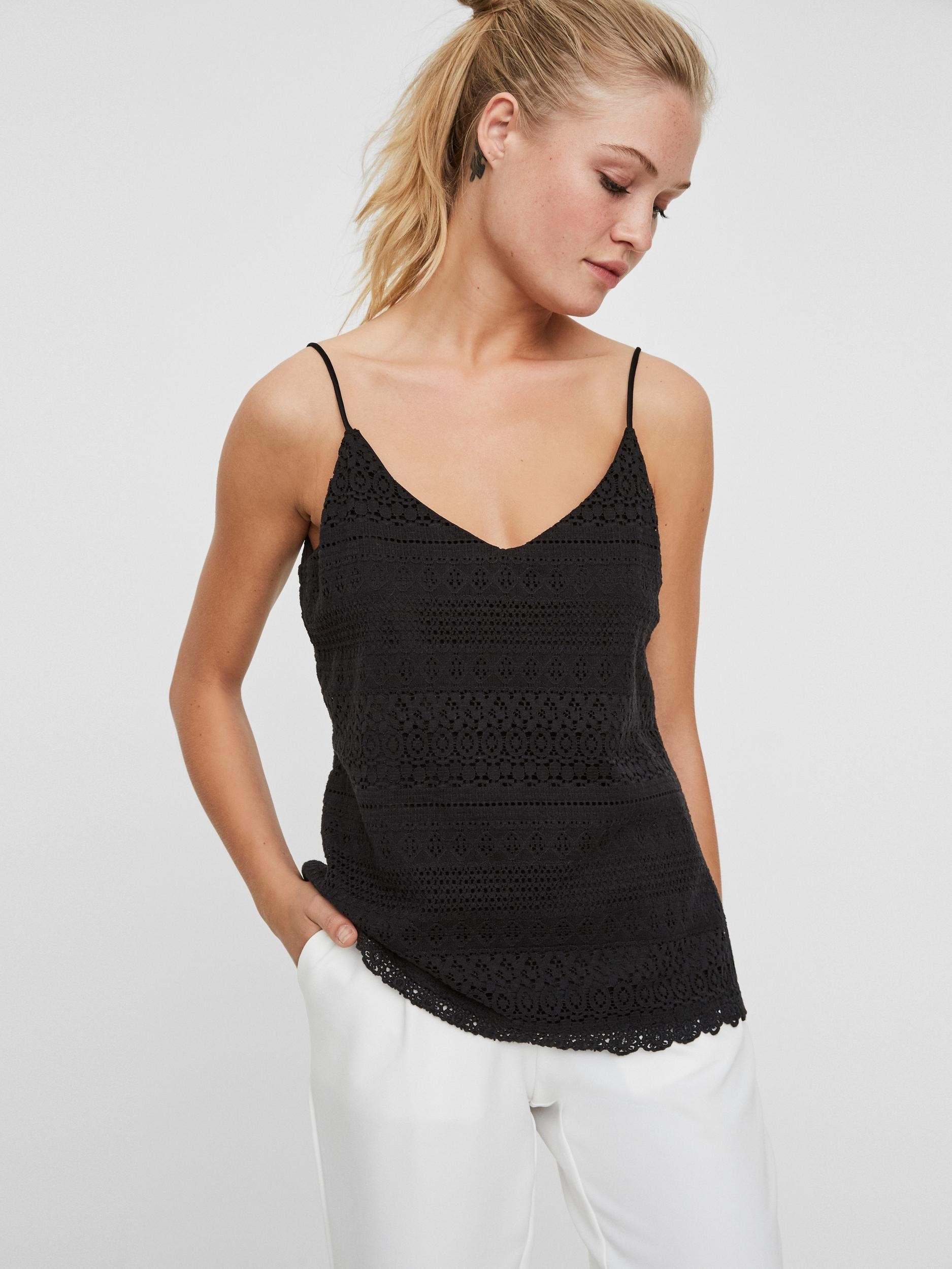 Vero Moda Top met spaghettibandjes VMHONEY LACE SINGLET WVN dames spaghettitops maat S (36) zwart