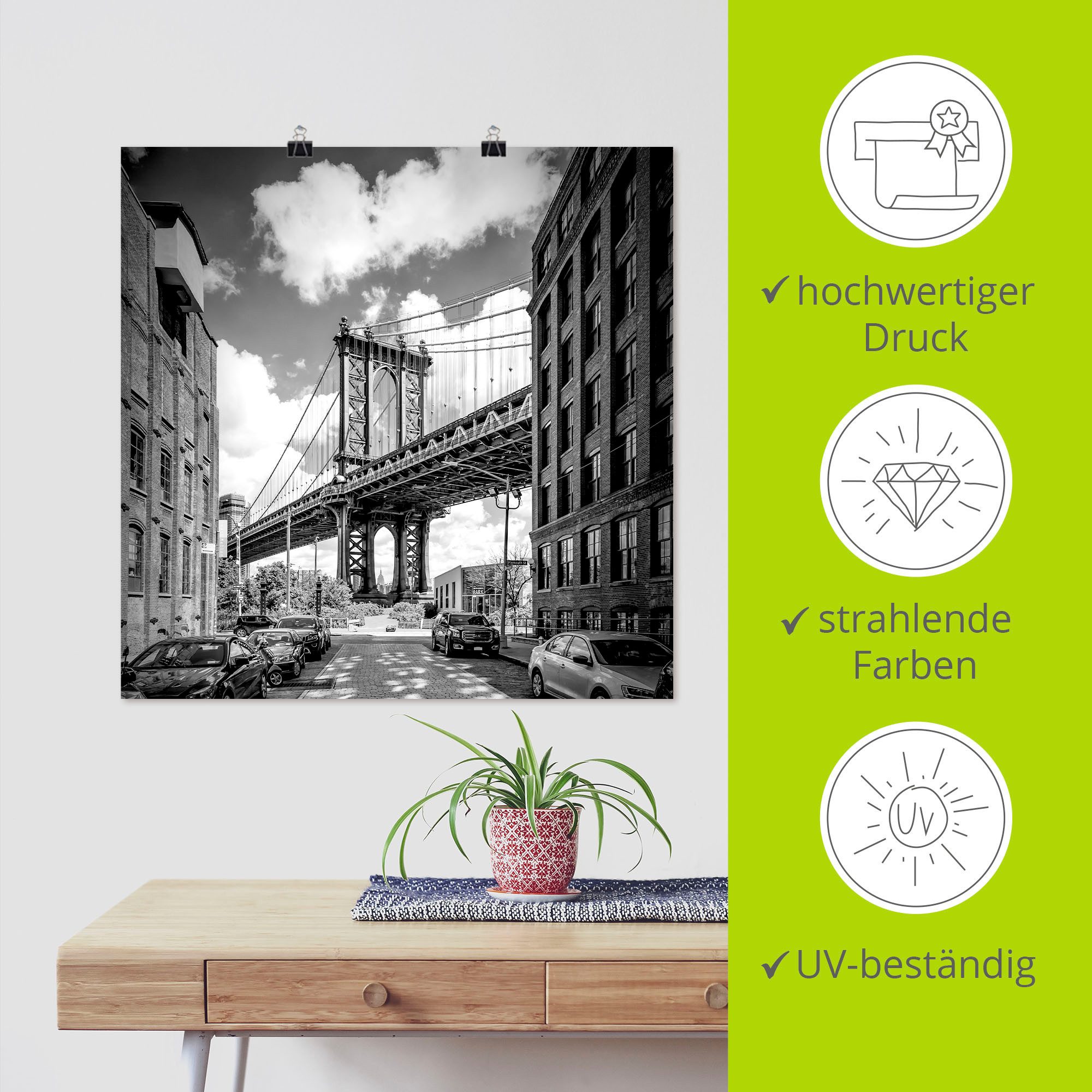 Artland Poster New York City Manhattan Bridge I als artprint van aluminium, artprint op linnen, muursticker of poster in verschillende maten