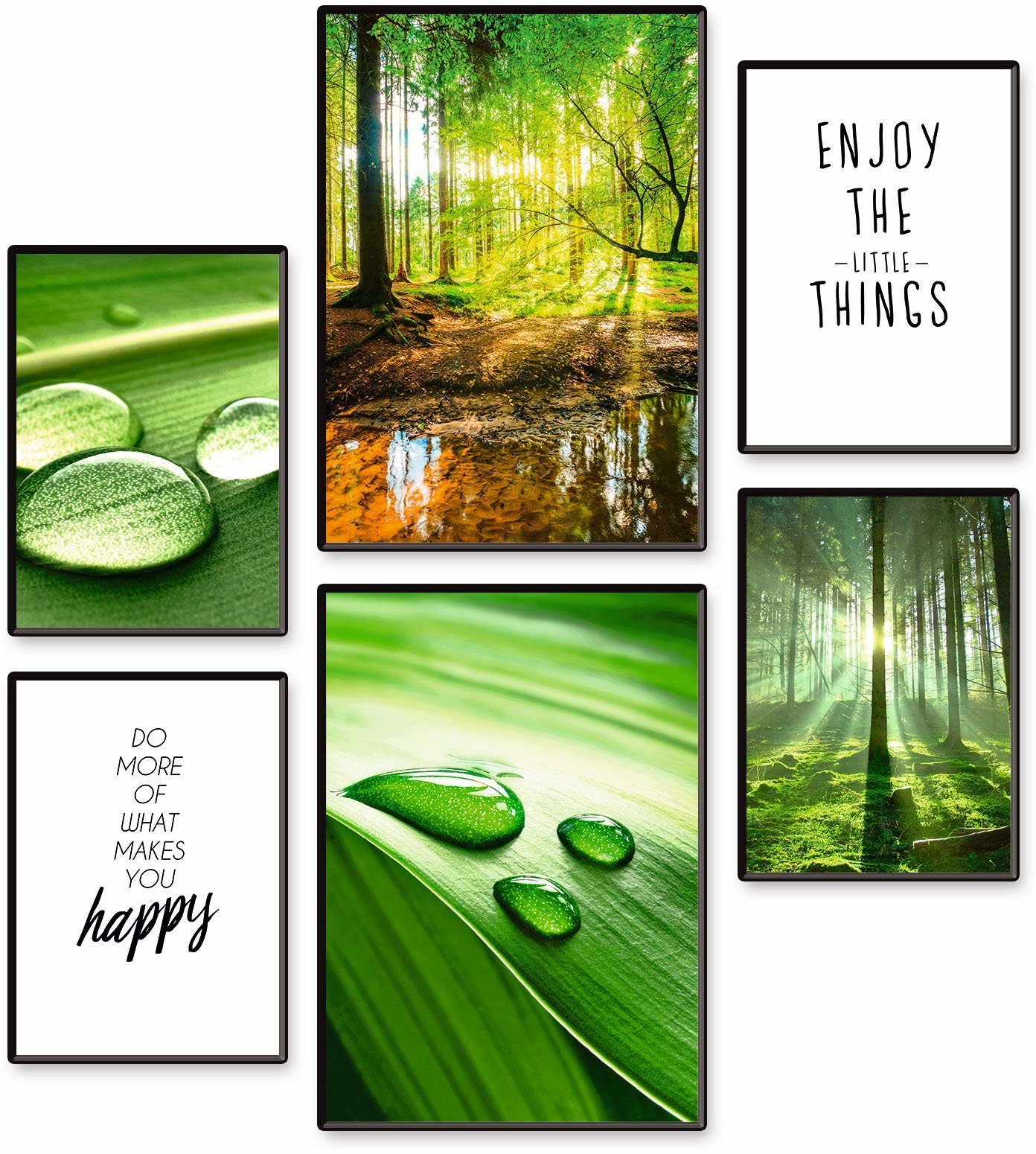Artland Poster Geniet van de natuur 6-pack, 2xdin a3 / 4xdin a4, zonder lijst (set, 6 stuks) deurposters groen