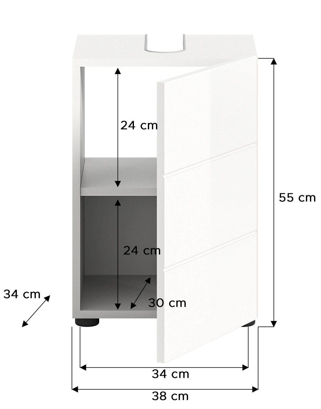welltime Wastafelonderkast BIEL, TOPSELLER!, breedte 38 cm, 1 deur, 1 bodem, met siphonaansluiting (1 stuk)