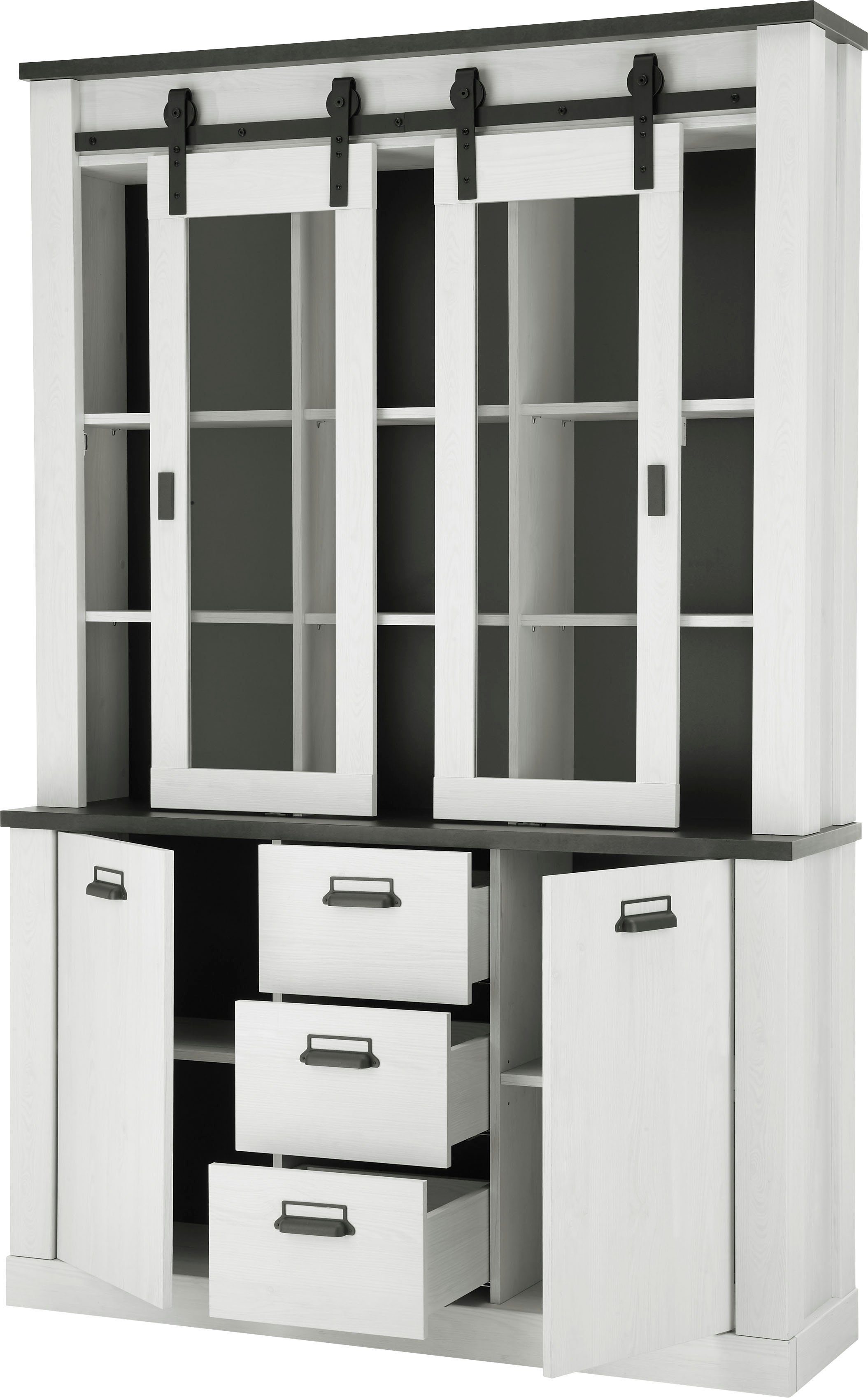 Home affaire Wandmeubel Sherwood Schuurdeurbeslag en apothekersgrepen van metaal, hoogte 201 cm (2-delig)