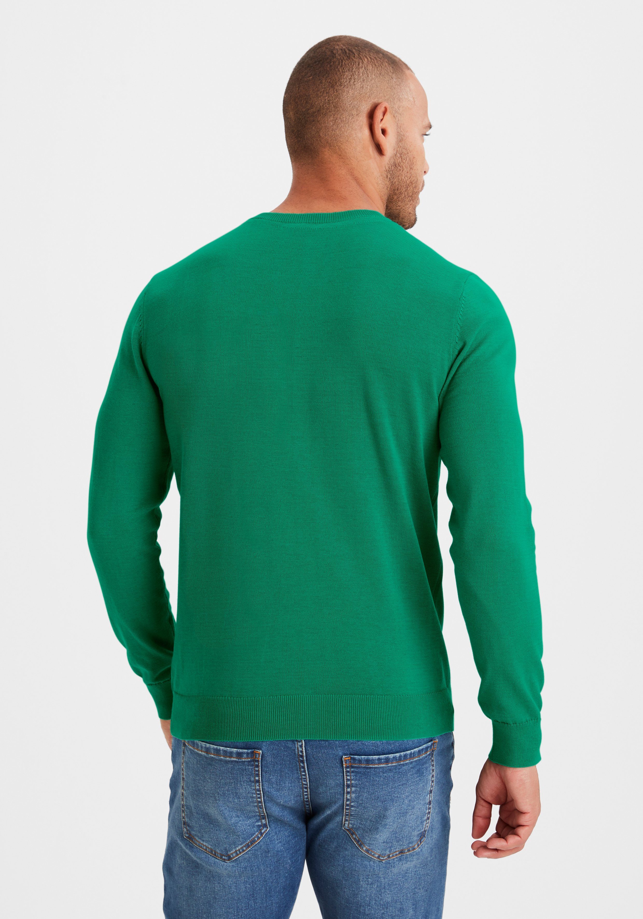 H.I.S Gebreide trui met v-hals, pullover van fijn breiwerk, katoenmix