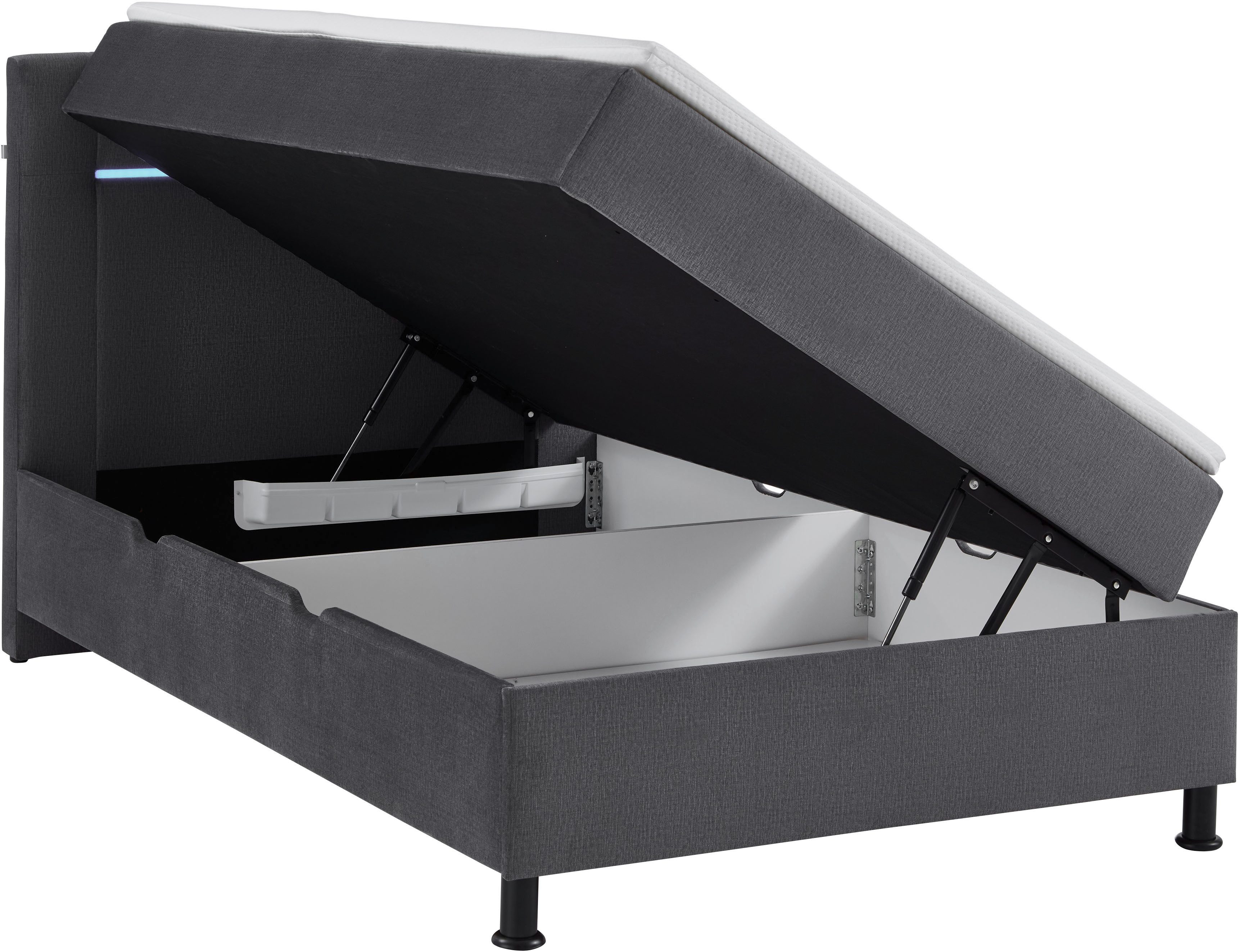 INOSIGN Boxspring Escalon LED met opbergruimte, inclusief topper, LED-lichtstrip in het hoofdeinde