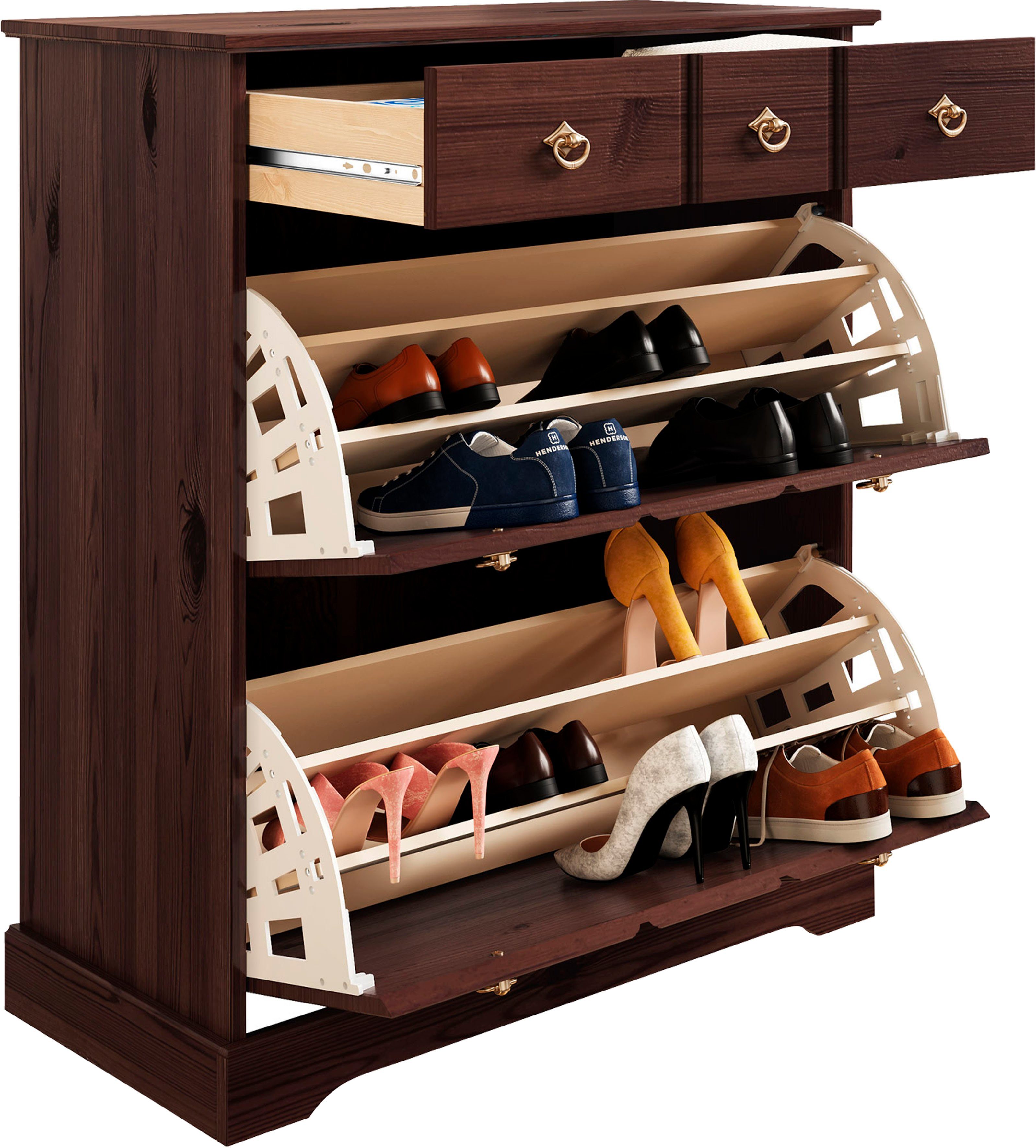 Home affaire Schoenenkast Klera van massief grenen, fsc®, breedte 81 cm, drievoudige schoenenhouder