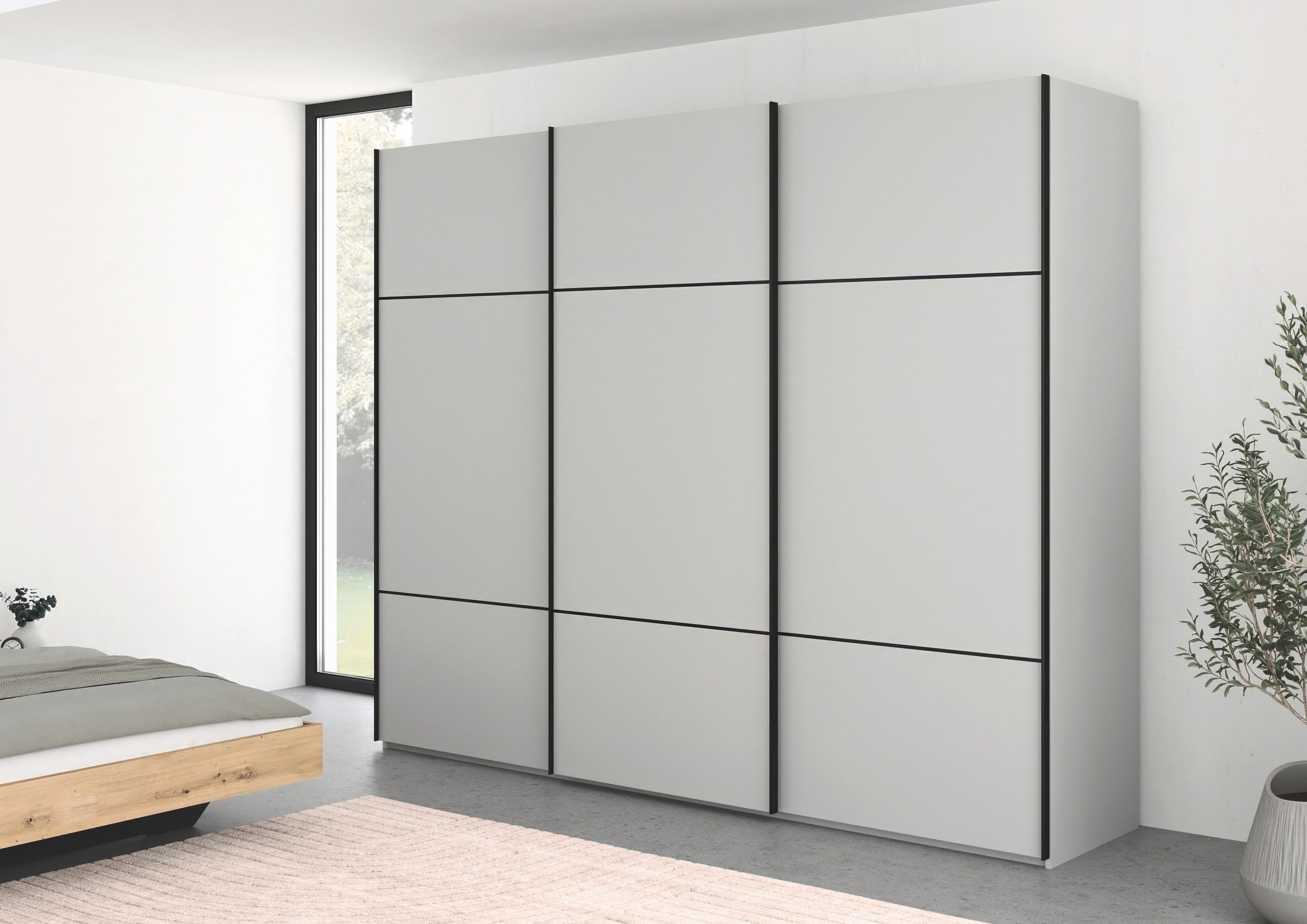 rauch Schuifdeurkast Kledingkast kast garderobe slaapkamerkast SCALE-TRIO edel drievoudig front, 2 sierlijsten in grepen kleur made in germany