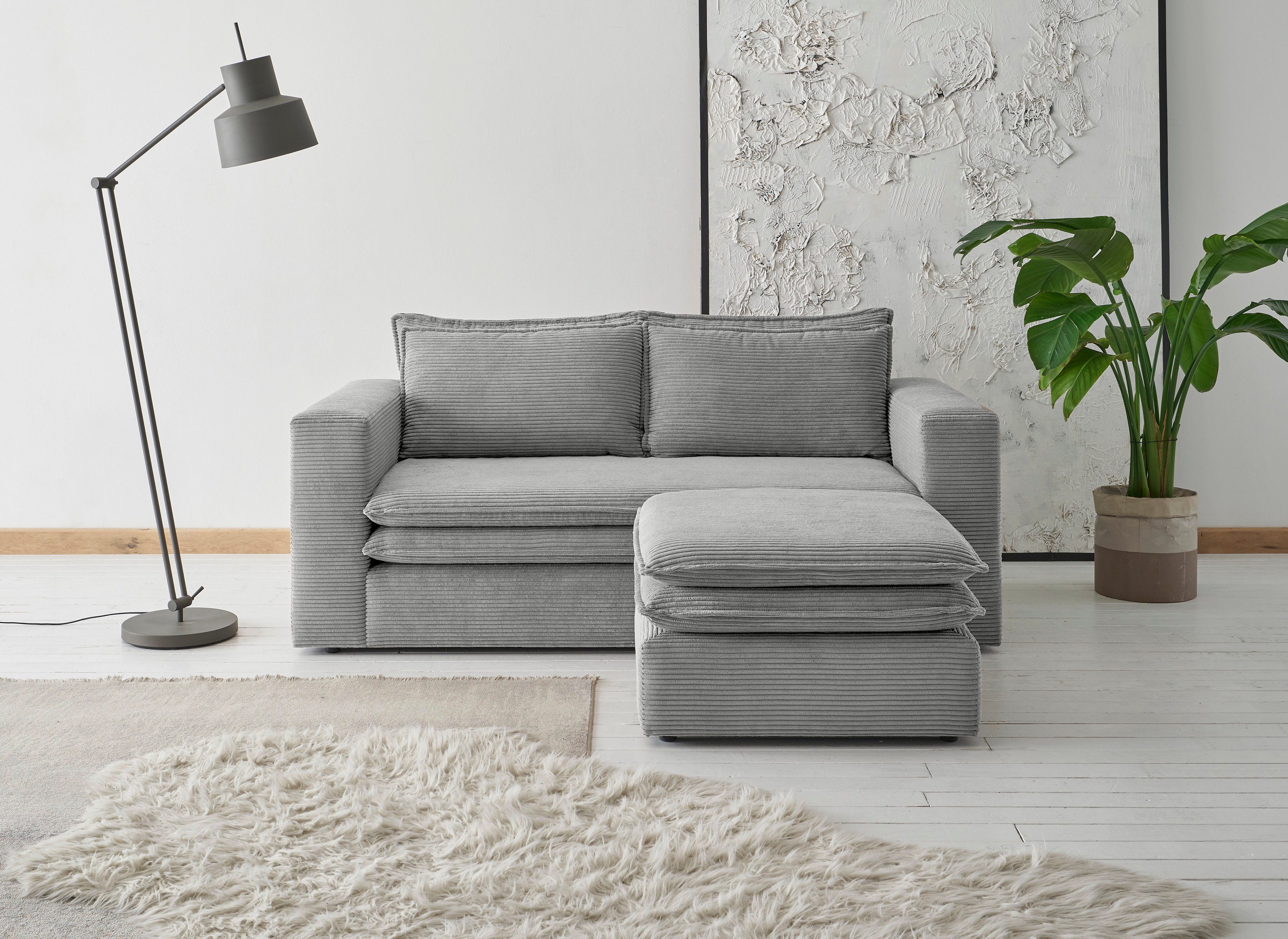 Places of Style Zithoek PIAGGE 2-zitsbank en hocker klein als set (2-delig) grijs, zithoeken