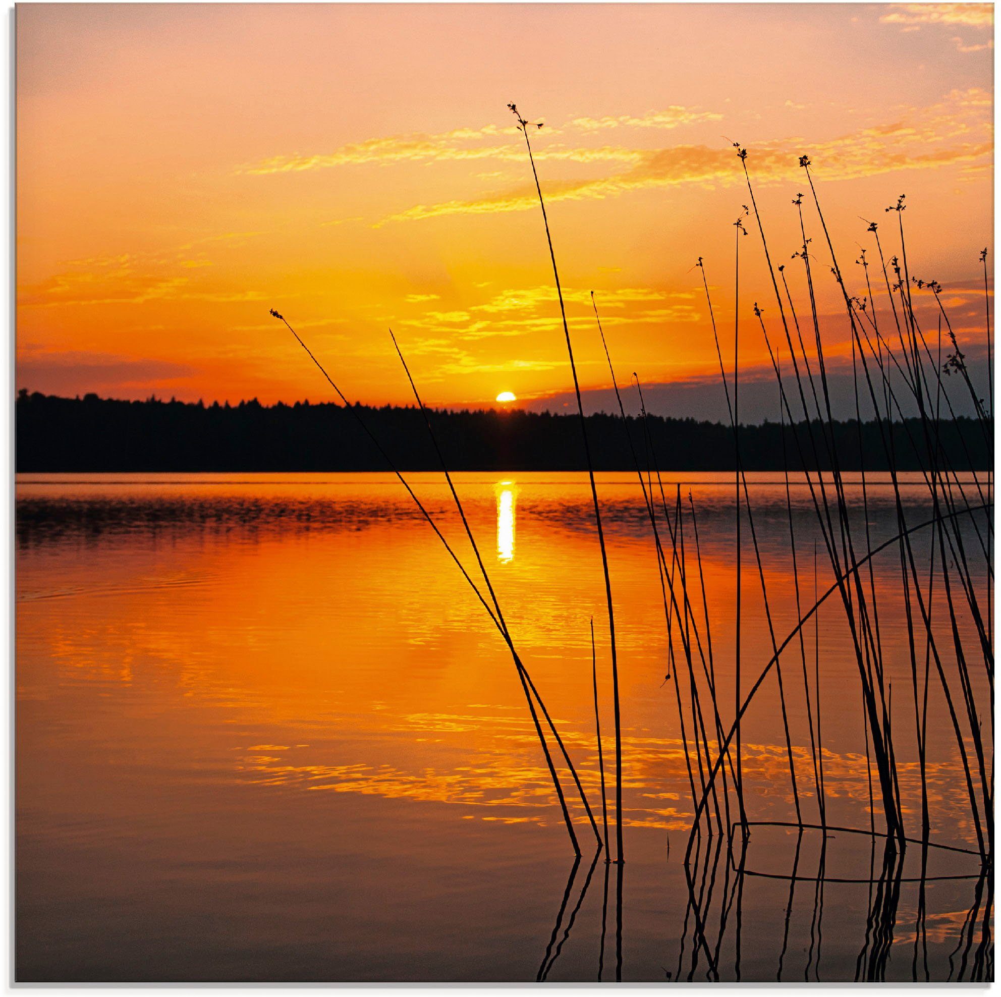 Artland print op glas Landschaft mit Sonnenaufgang