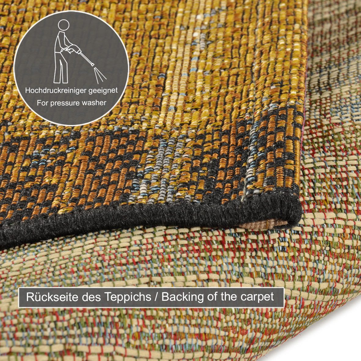 Gino Falcone Vloerkleed Outdoor-Africa 38 Platweefsel, etnostijl, geschikt voor binnen en buiten