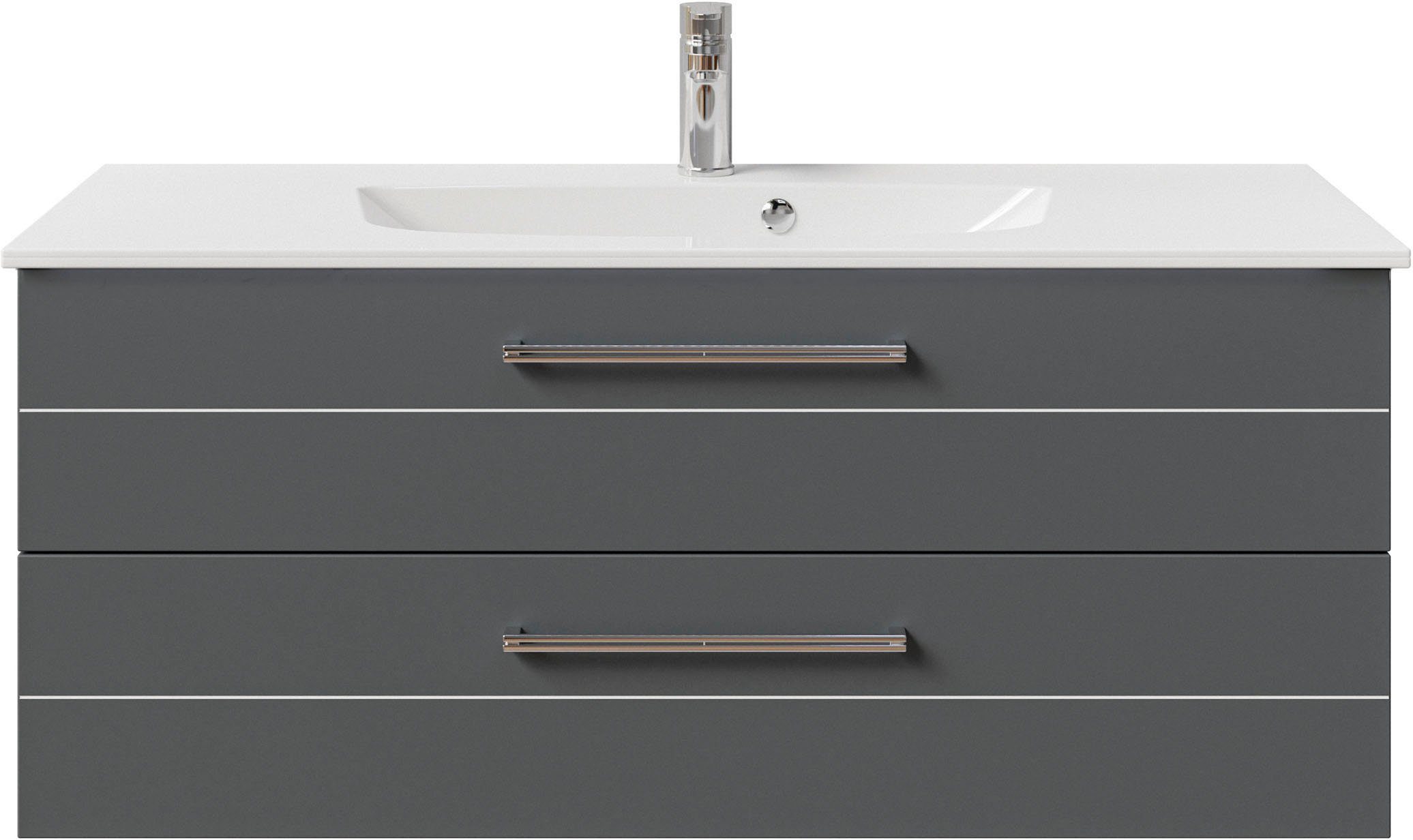 Saphir Wastafelonderkast Serie 6025 mineraalmarmeren wastafel met onderkast, 117 cm breed (2-delig)