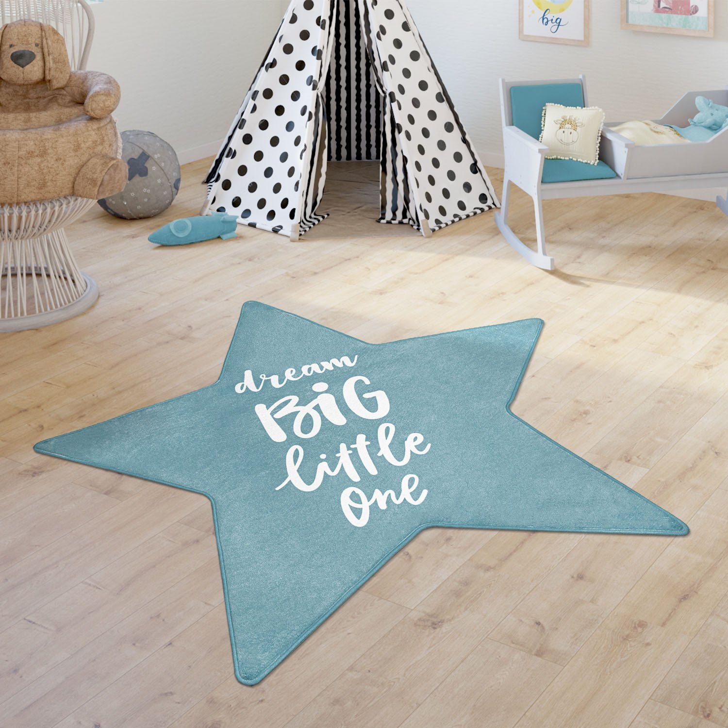 Paco Home Kindervloerkleed Chicos 558 Platweefsel, ster met een opschrift, kinderkamer