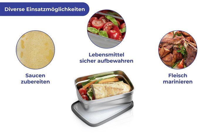 Maximex Lunchbox Roestvrij staal Brooddozen in 3 maten, luchtdichte deksels, vaatwasmachinebestendig (set, 3-delig)