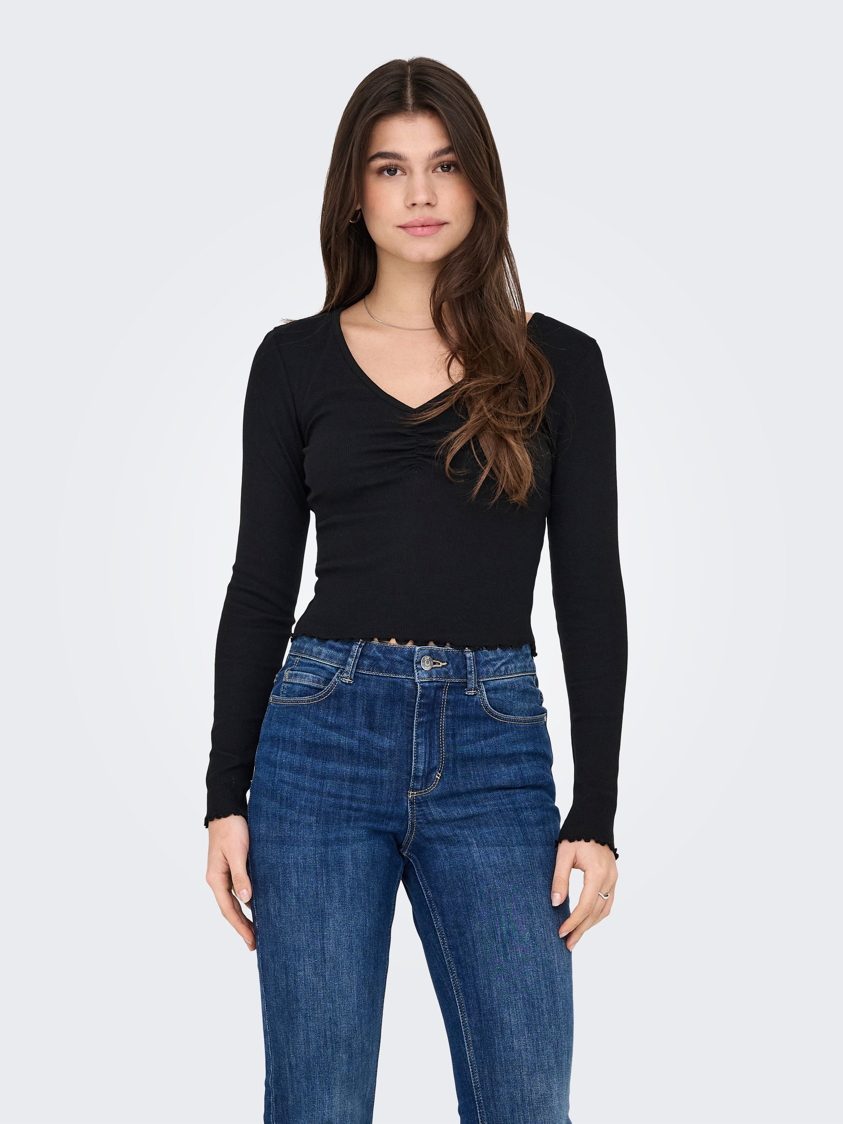 Only Shirt met lange mouwen ONLBETTY L/S V-NECK TOP CC JRS