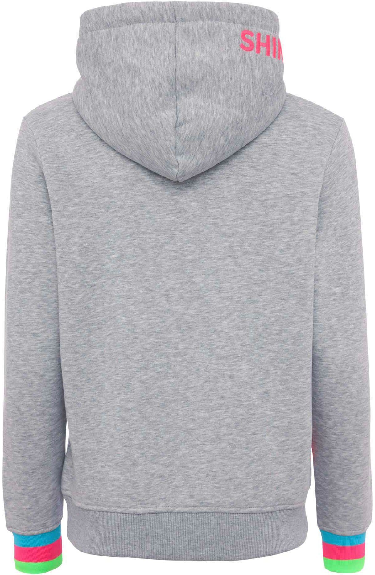 Zwillingsherz Hoodie Always Happy met smiley-print van frotté en neon details