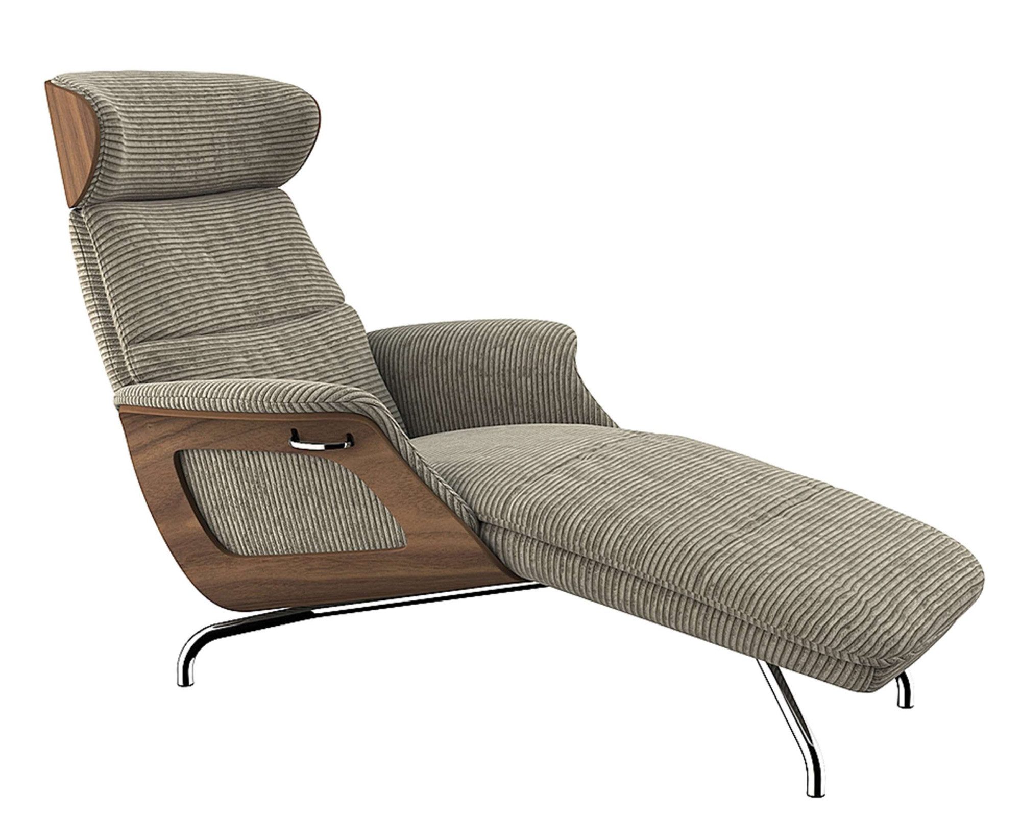 FLEXLUX Loungestoel Clement chaise longue, relaxstoel, ligstoel Rug- en hoofdsteunverstelling, armleuning, walnoot, voet van aluminium
