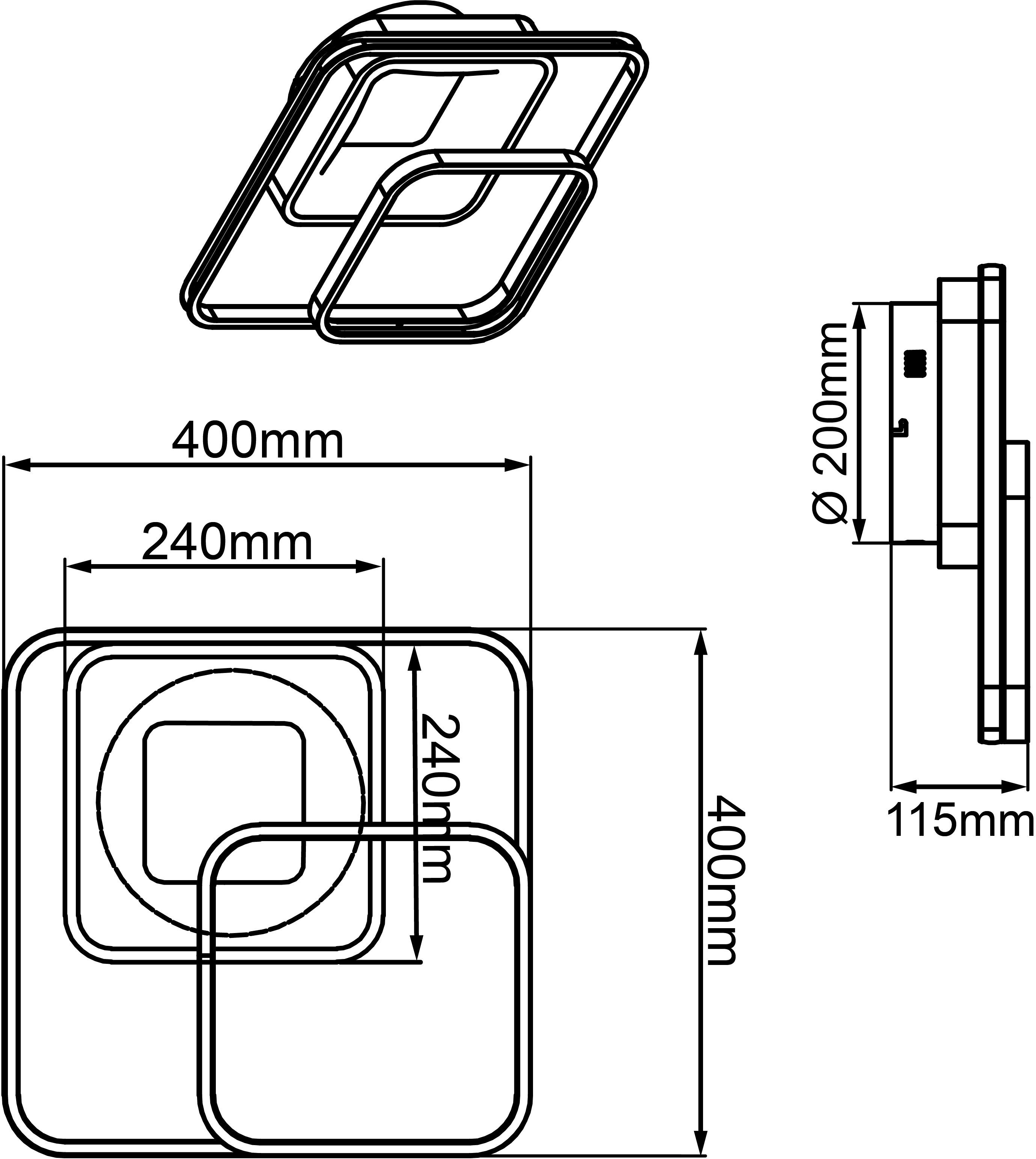 Brilliant Leuchten Led-plafondlamp Cava 40x40 cm, dimbaar, cct, 5000 lm, afstandsbediening, metaal, wit/zwart (1 stuk)