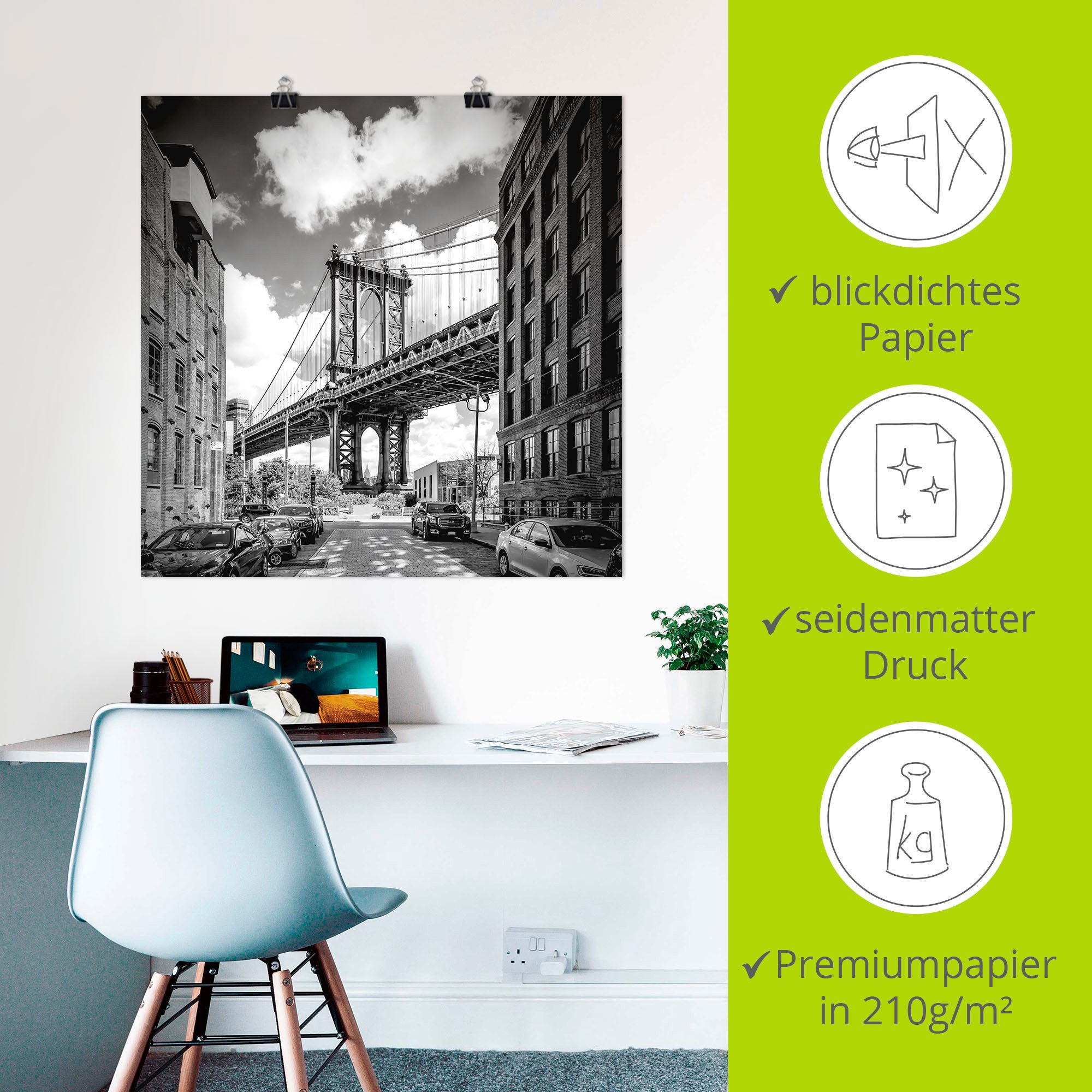 Artland Poster New York City Manhattan Bridge I als artprint van aluminium, artprint op linnen, muursticker of poster in verschillende maten